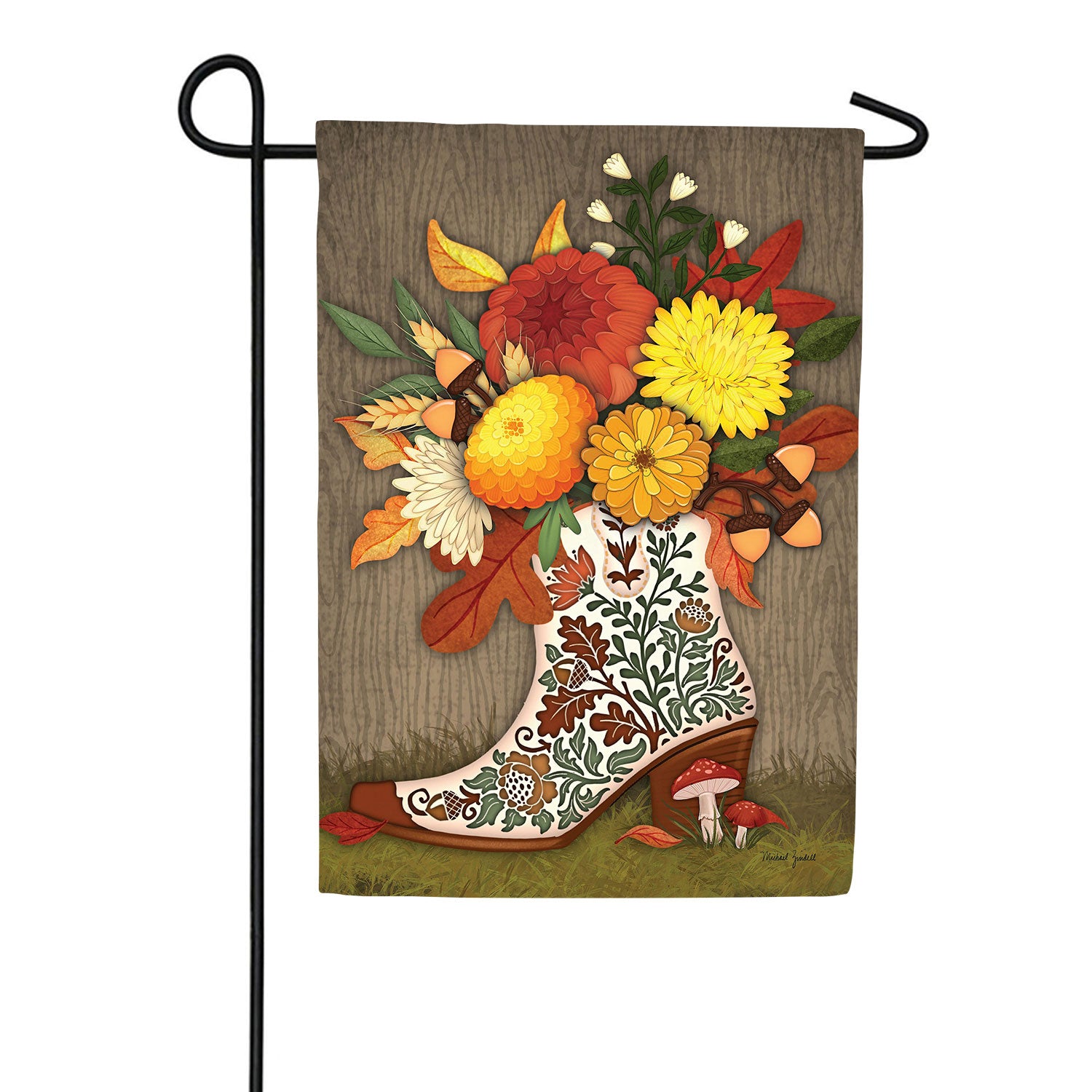 Boot Floral Double Sided Suede Garden Flag