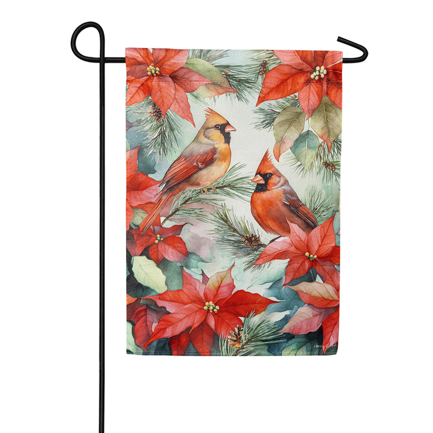 Cardinals In Winter Double Sided Suede Garden Flag