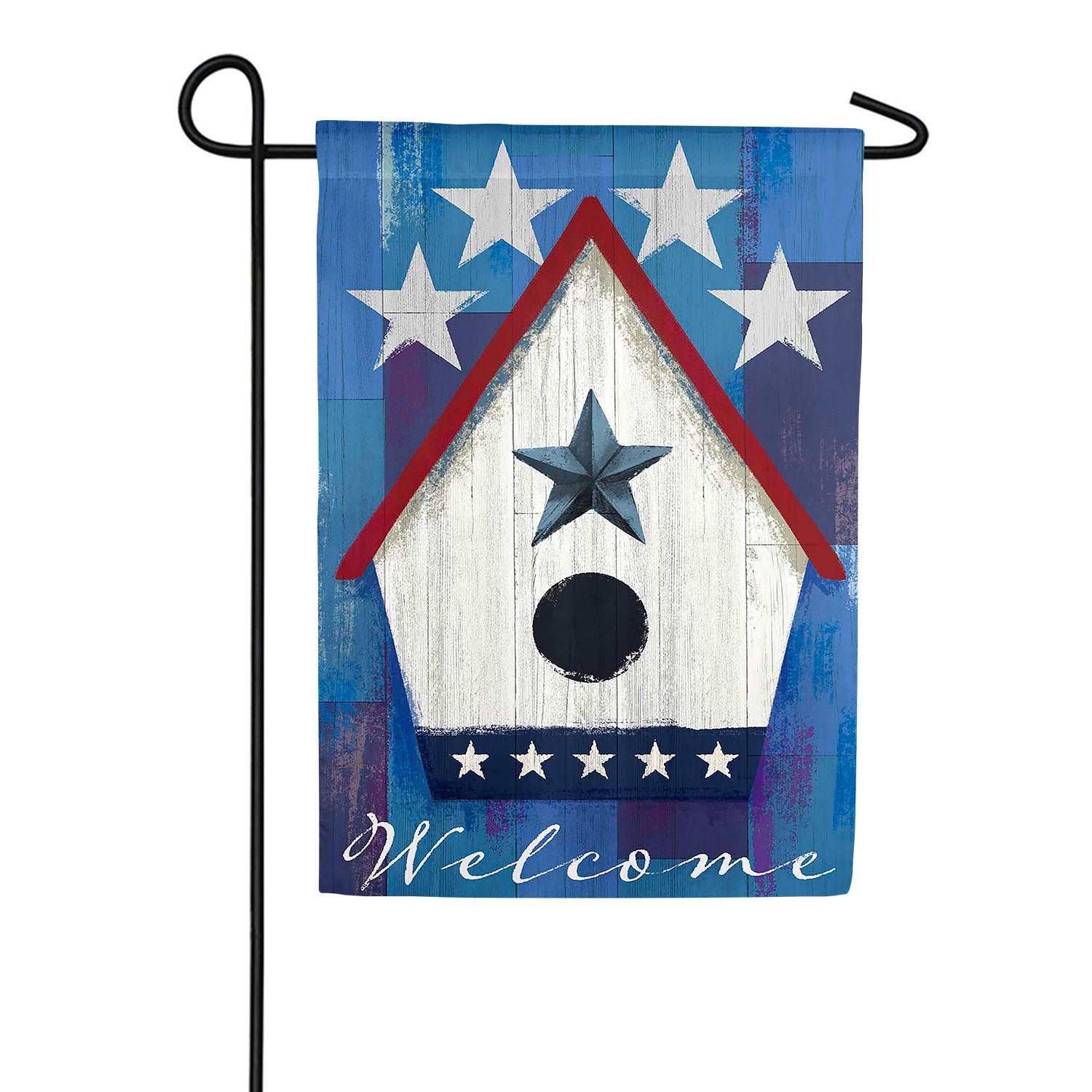 Patriotic Birdhouse Double Sided Suede Garden Flag
