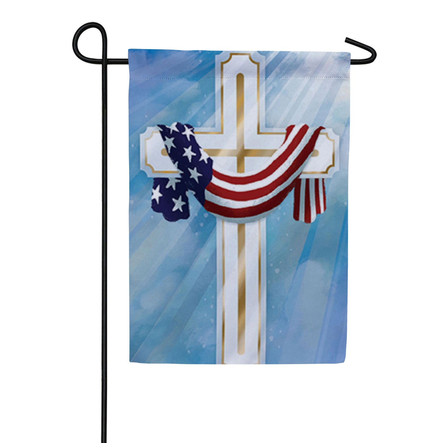 Flag Draped Cross Double Sided Suede Garden Flag