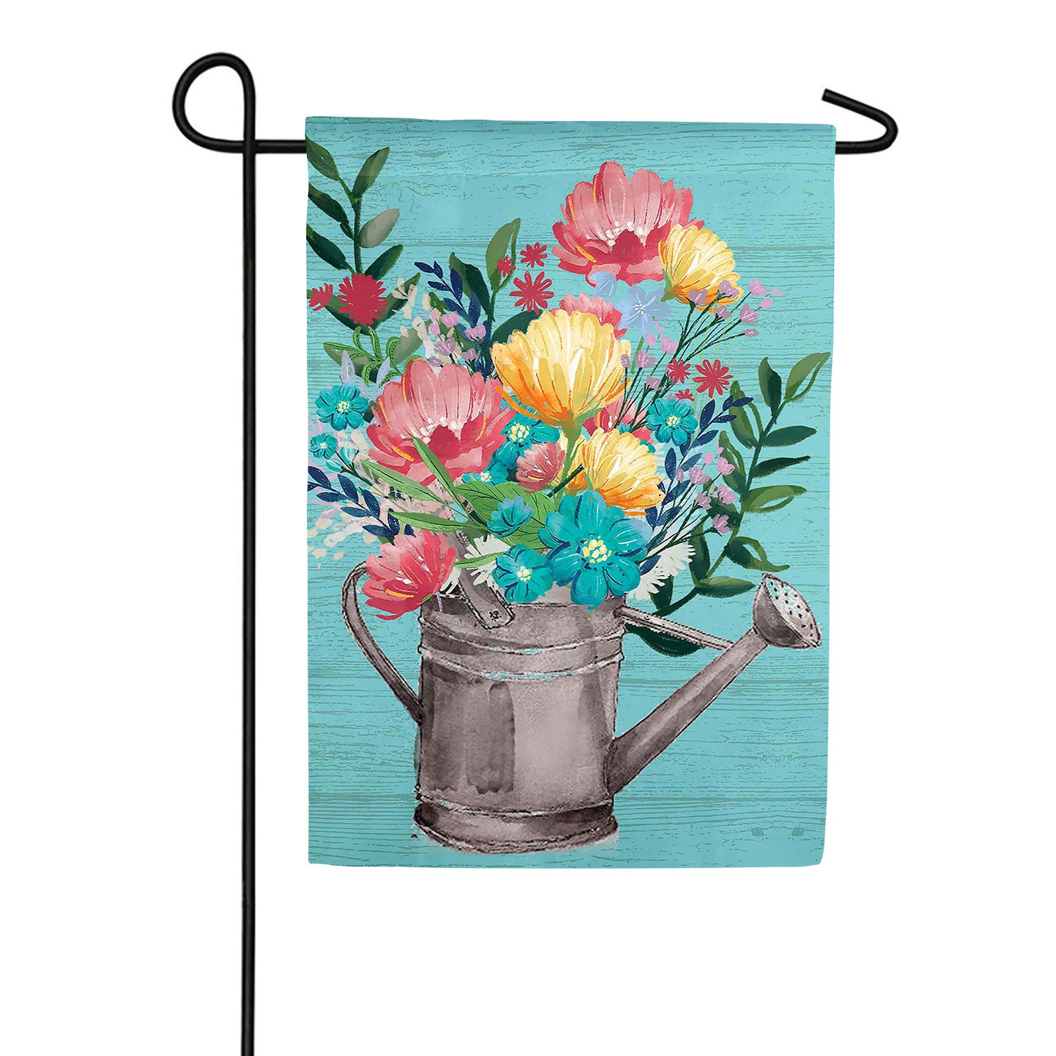 Summer Floral Watering Can Double Sided Suede Garden Flag