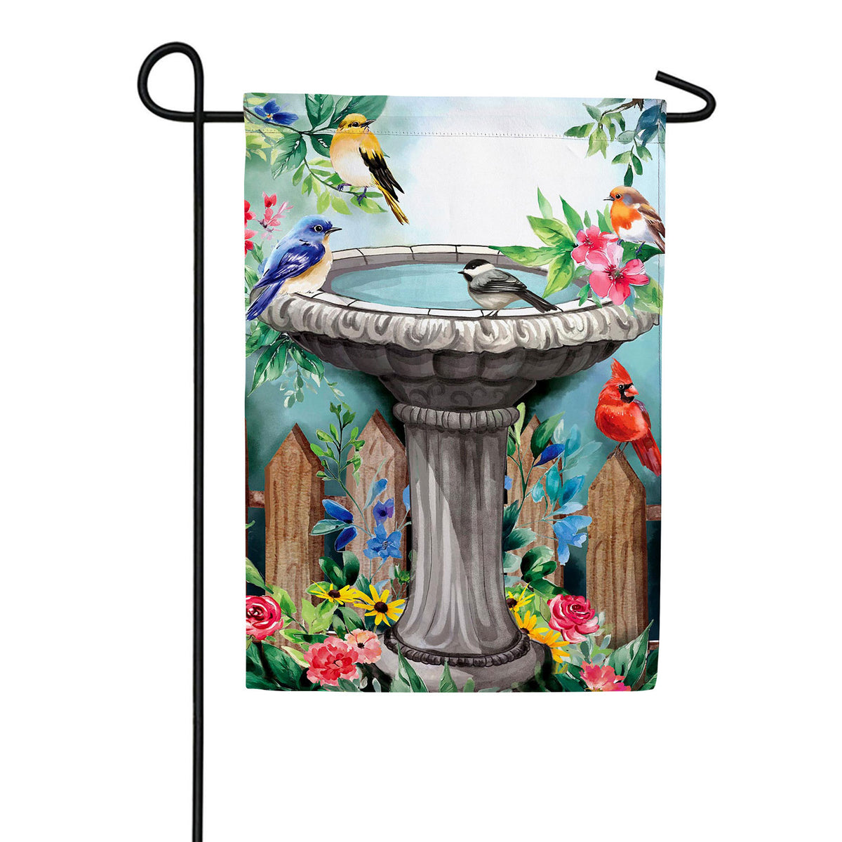 Bathing Songbirds Double Sided Suede Garden Flag