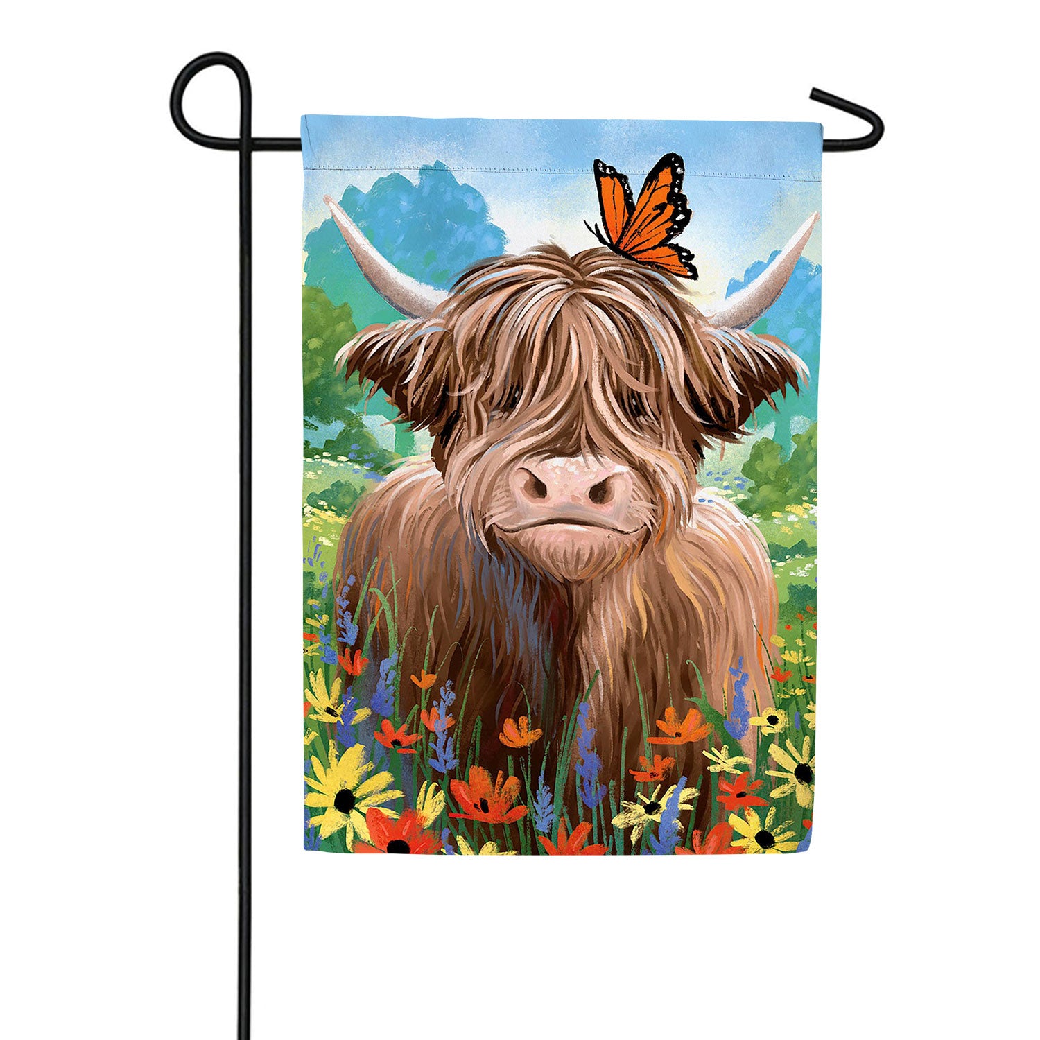 Highland Cow Named Summer Double Sided Suede Garden Flag