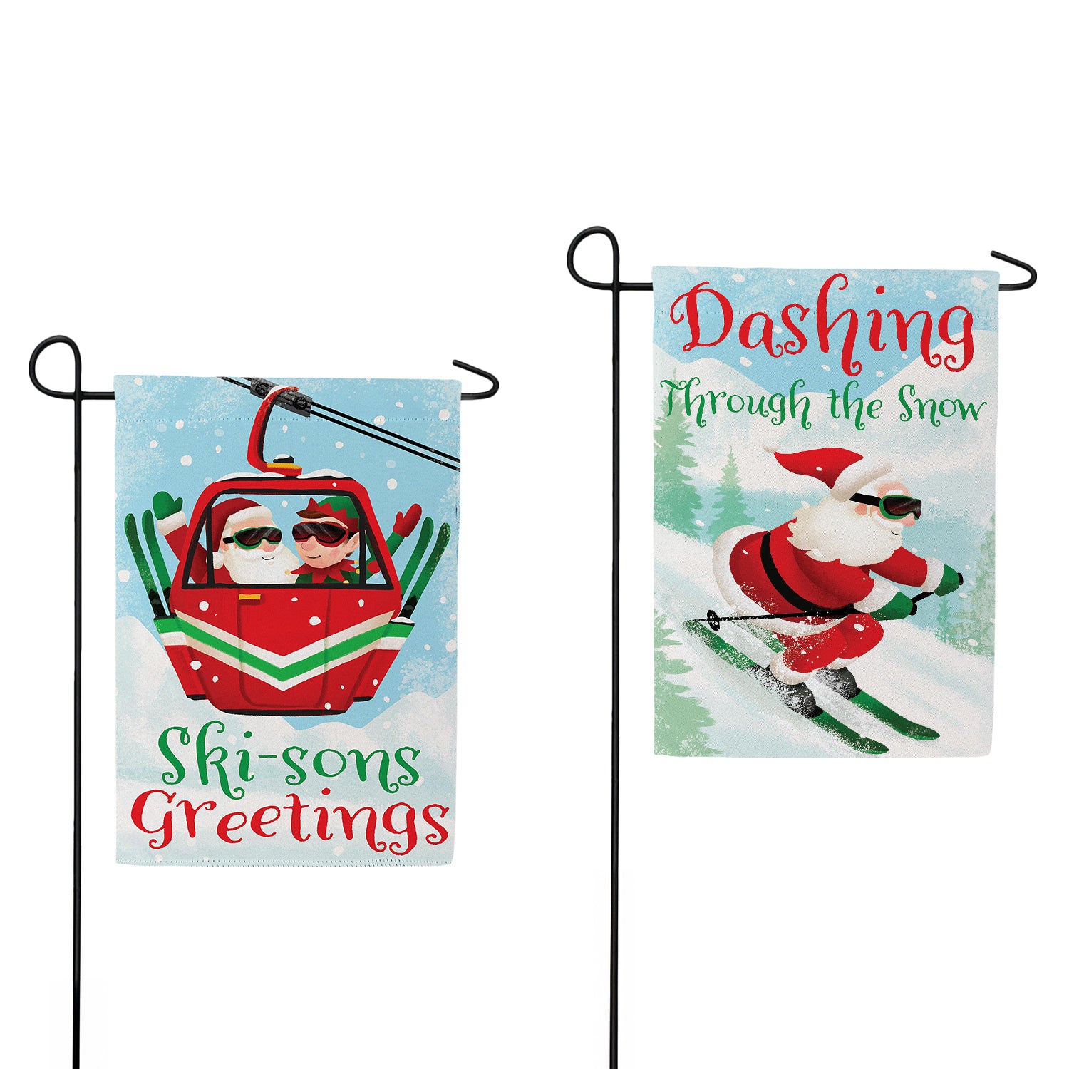 Christmas Skiing Double Sided Suede Garden Flag