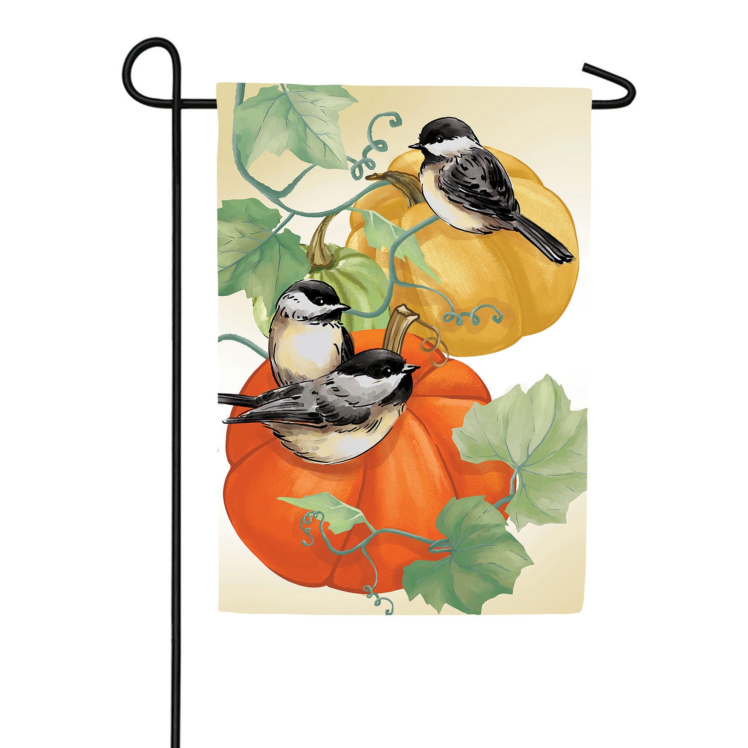 Chickadee Pumpkin Vine Double Sided Suede Garden Flag