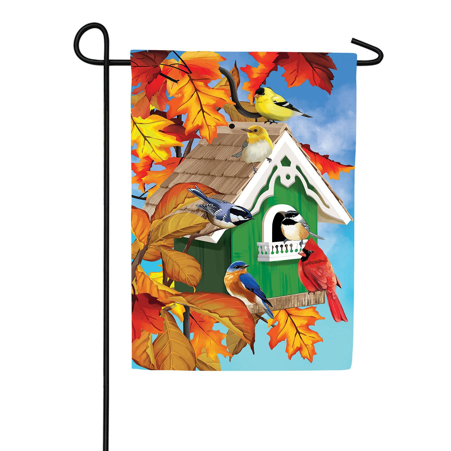 Colorful Bird House Double Sided Suede Garden Flag