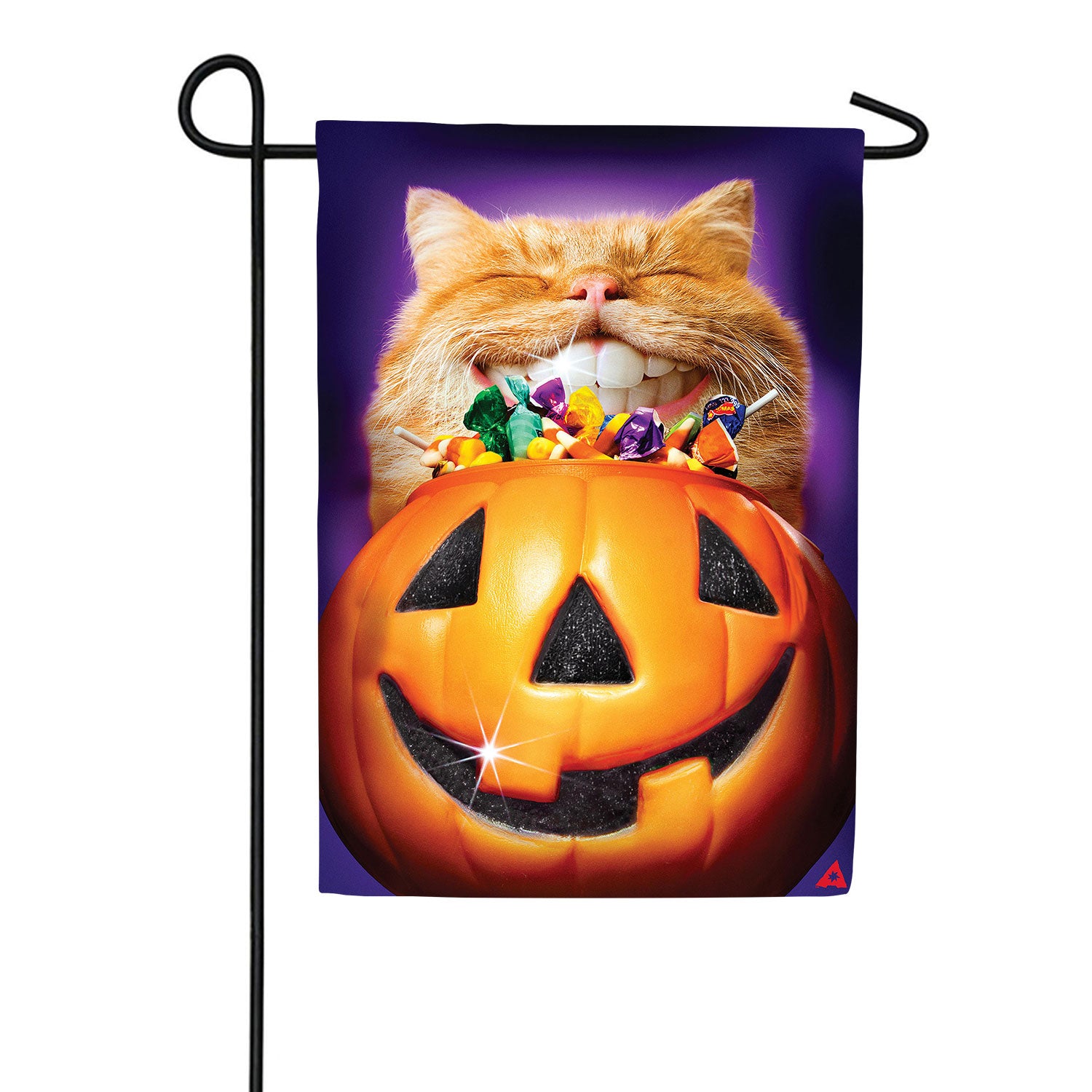 Cat Jack O'Lantern Pumpkin Teeth Double Sided Suede Garden Flag