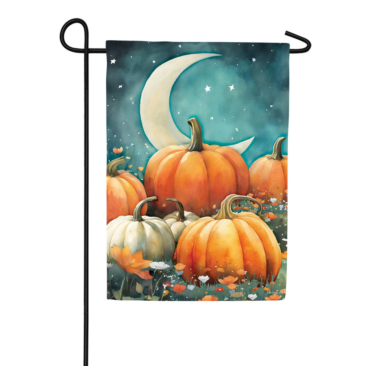 Watercolor Pumpkin Patch Double Sided Suede Garden Flag