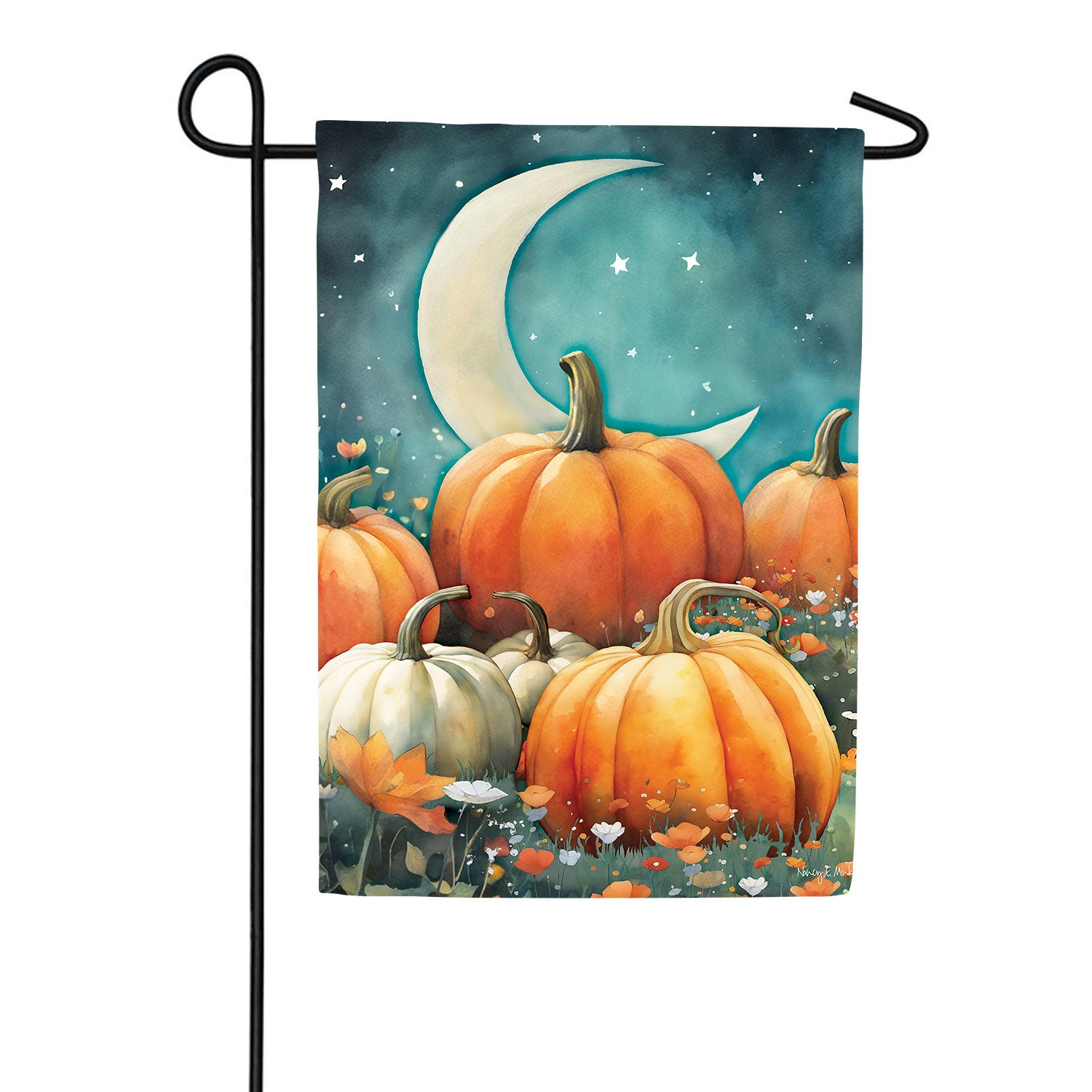 Watercolor Pumpkin Patch Double Sided Suede Garden Flag