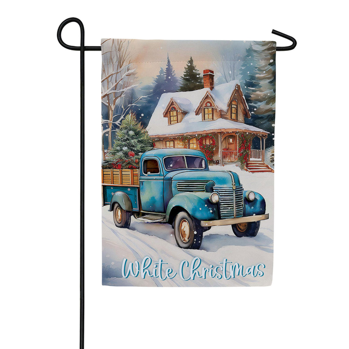 Holiday Blue Truck Double Sided Suede Garden Flag