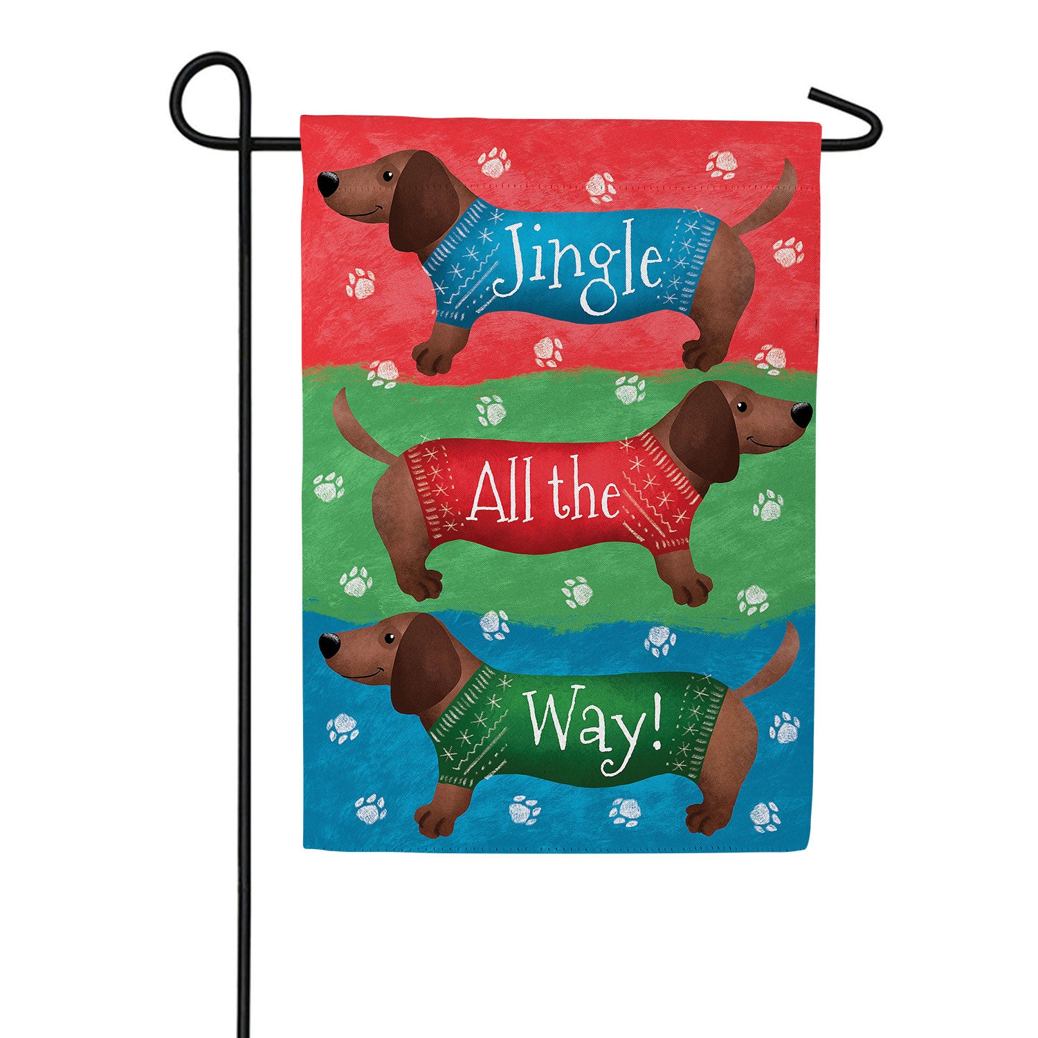 Jingle All The Way Dachshund Double Sided Suede Garden Flag