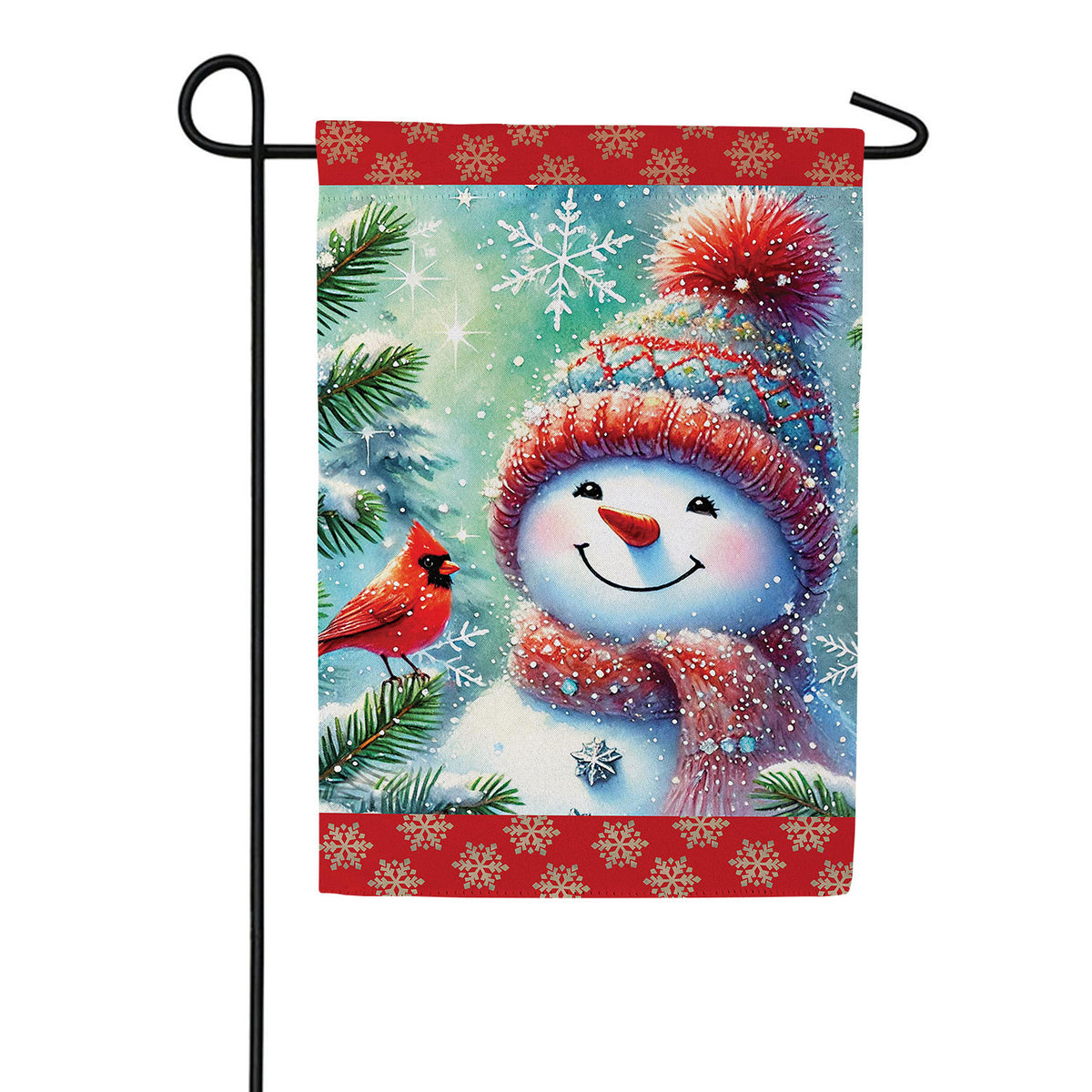 Snowman With Cardinal Friend Double Sided Suede Garden Flag