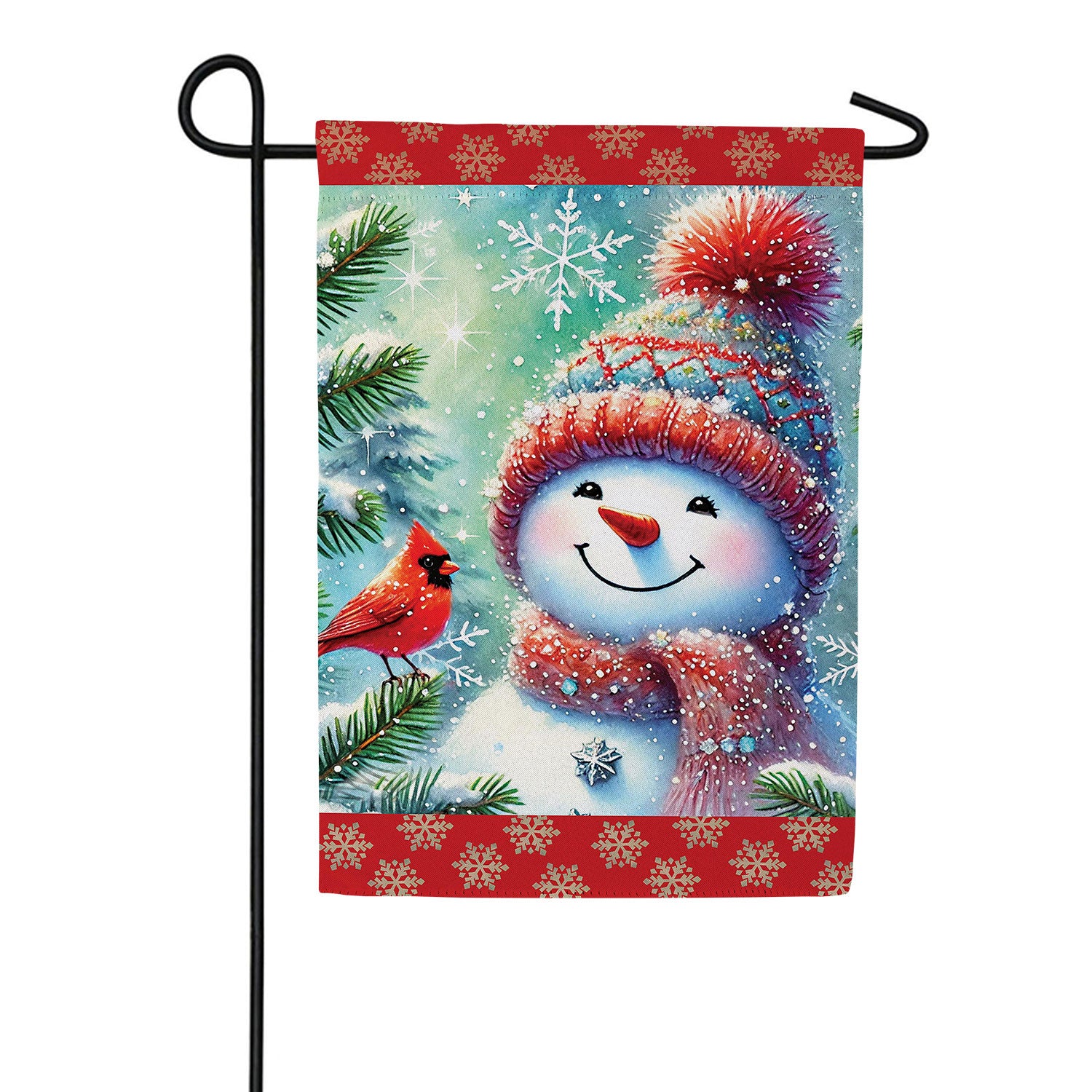 Snowman With Cardinal Friend Double Sided Suede Garden Flag