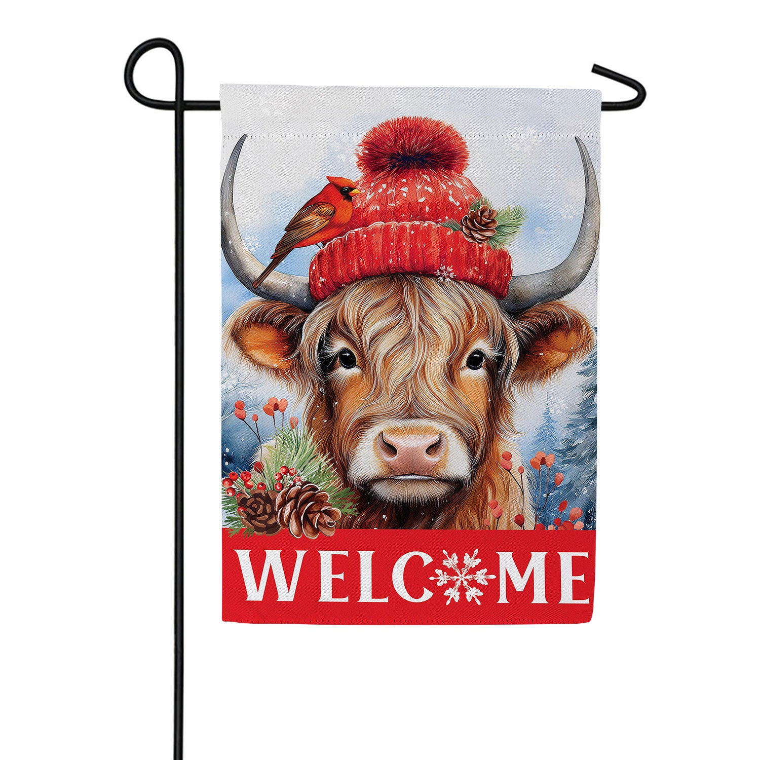 Bundled Up Highland Cow Double Sided Suede Garden Flag