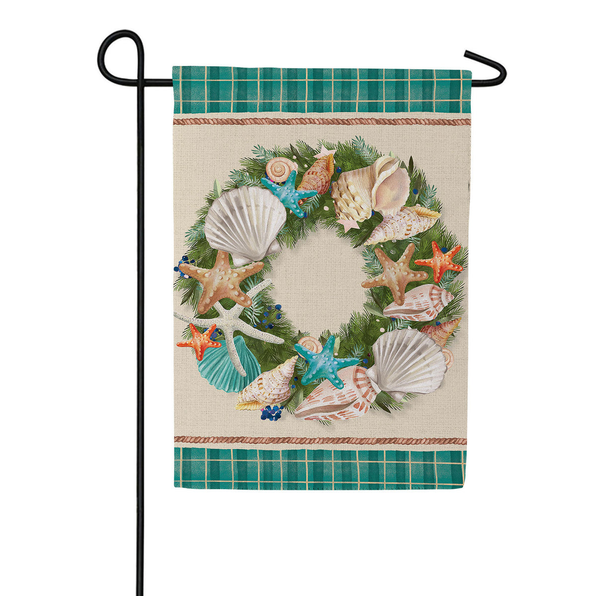 Merry Christmas Shell Wreath Double Sided Suede Garden Flag