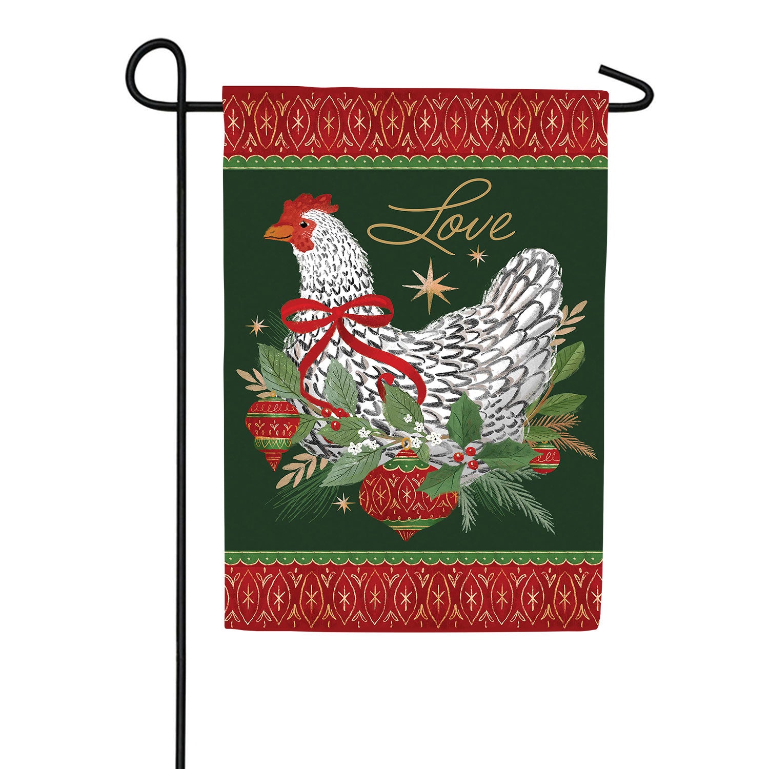 Floral Christmas Chicken Double Sided Suede Garden Flag