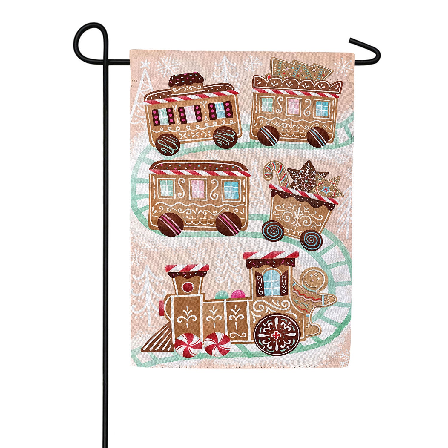 Gingerbread Train Double Sided Suede Garden Flag