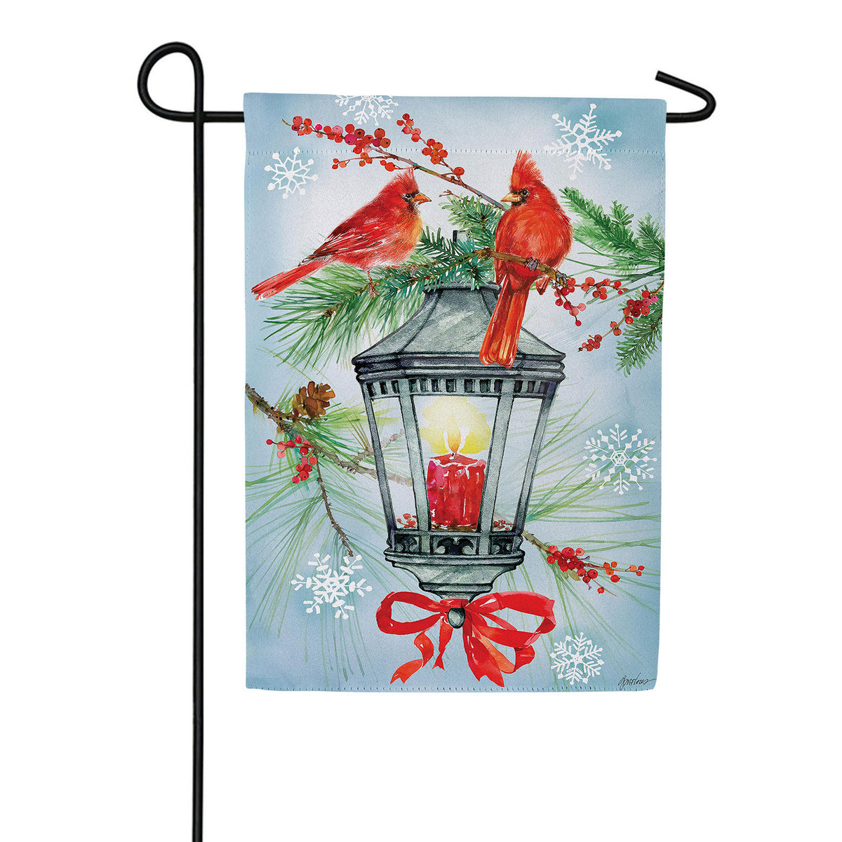 Evergreen Cardinal Lantern Suede Garden Flag