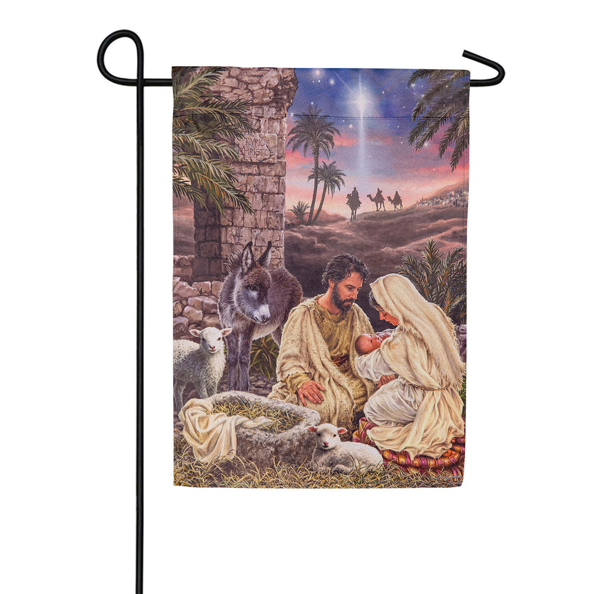 Evergreen Brilliant Nativity Suede Garden Flag