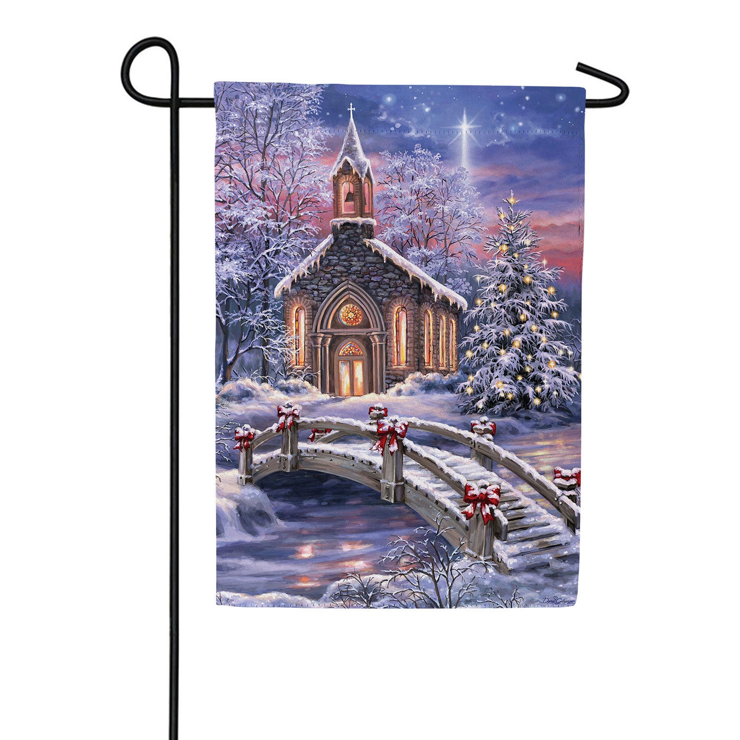 Evergreen Vibrant Winter Church Suede Garden Flag