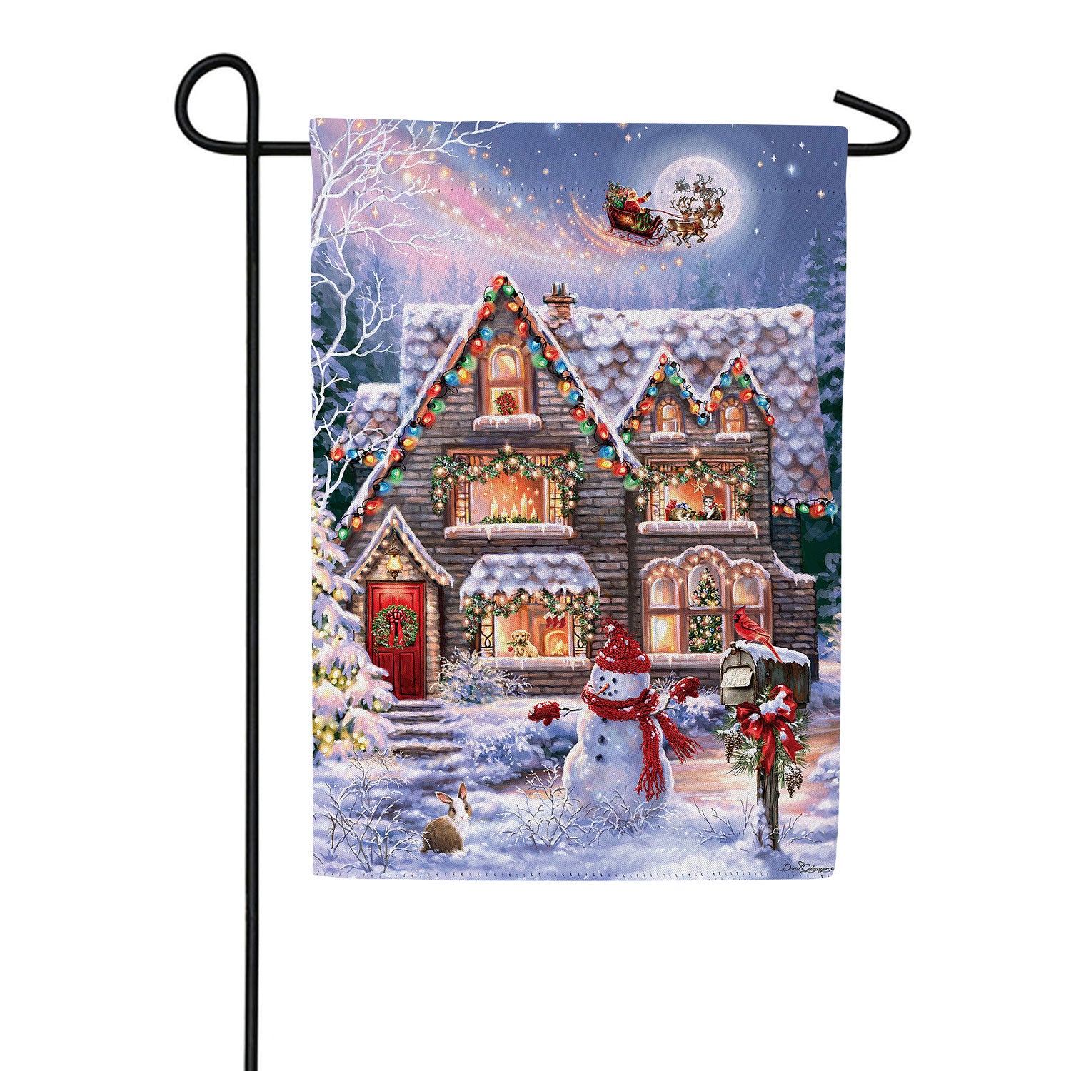 Colorful Christmas House Double Sided Suede Garden Flag