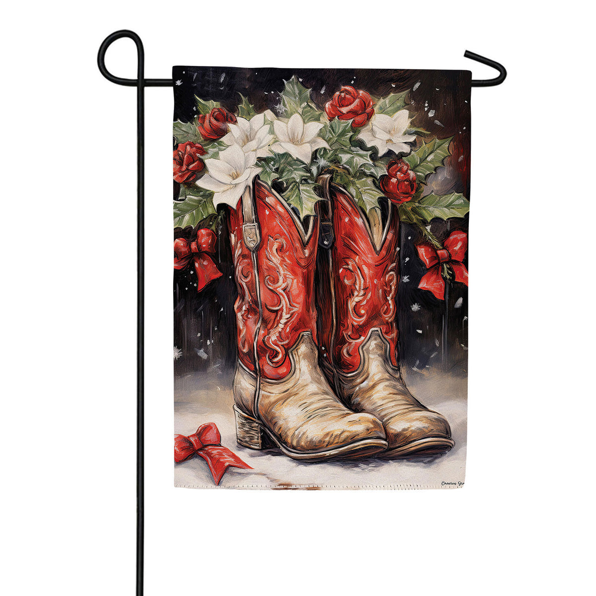 Evergreen Red Christmas Cowboy Boots Suede Garden Flag