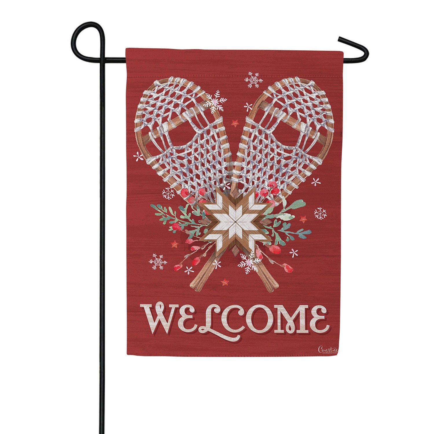 Evergreen Floral Snowshoe Suede Garden Flag