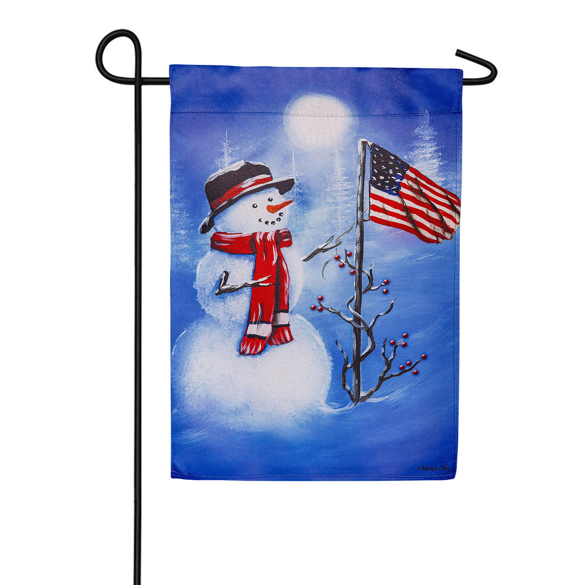 Evergreen Patriotic Snowman Suede Garden Flag