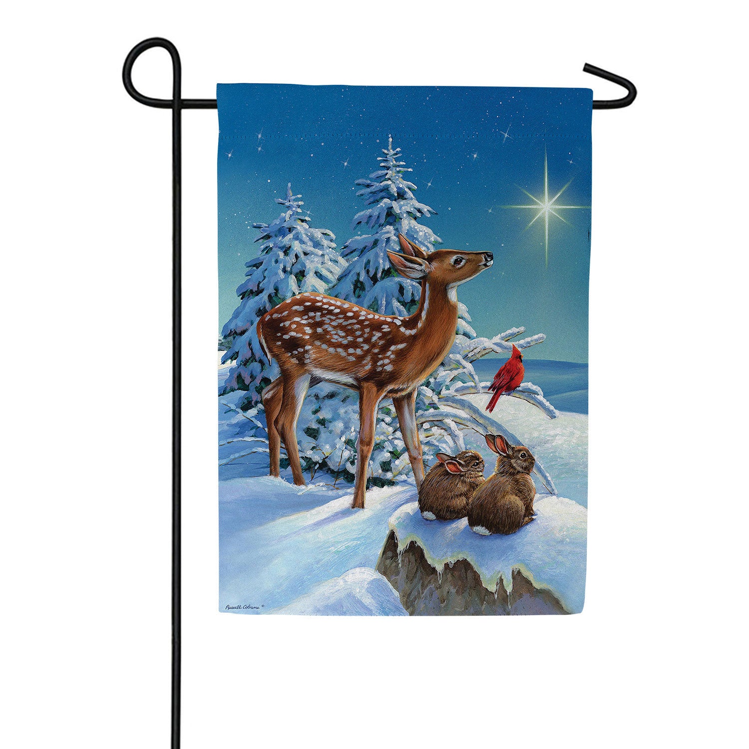 Evergreen Starry-Eyed Woodland Friends Suede Garden Flag