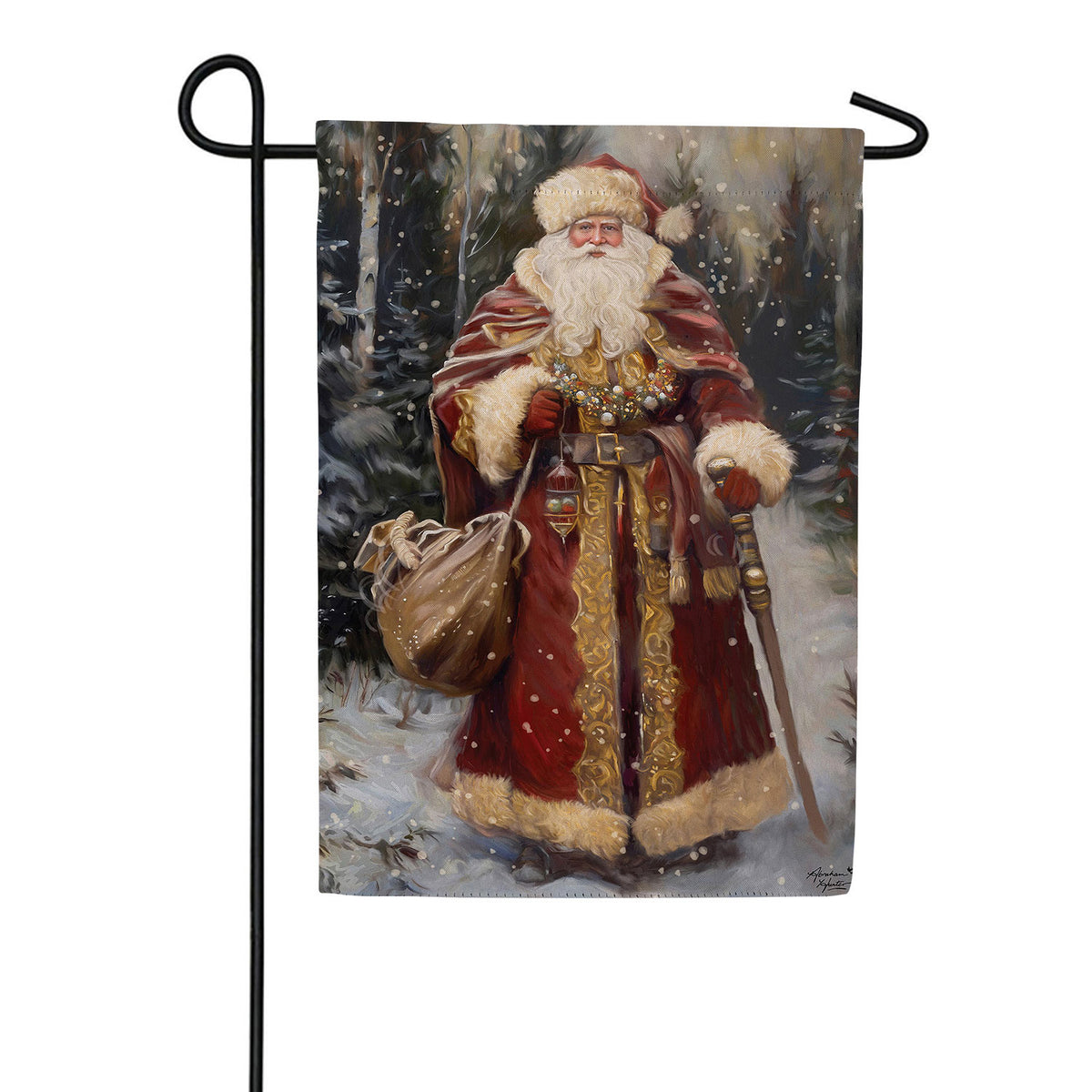 Evergreen Victorian Santa Suede Garden Flag