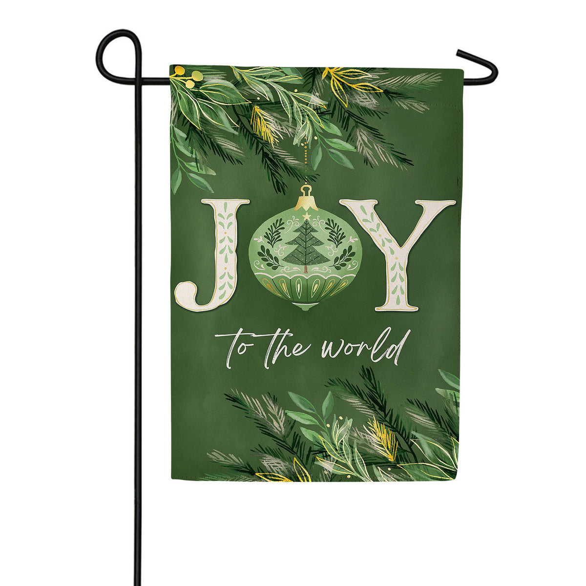 Evergreen Greenery Joy To The World Suede Garden Flag