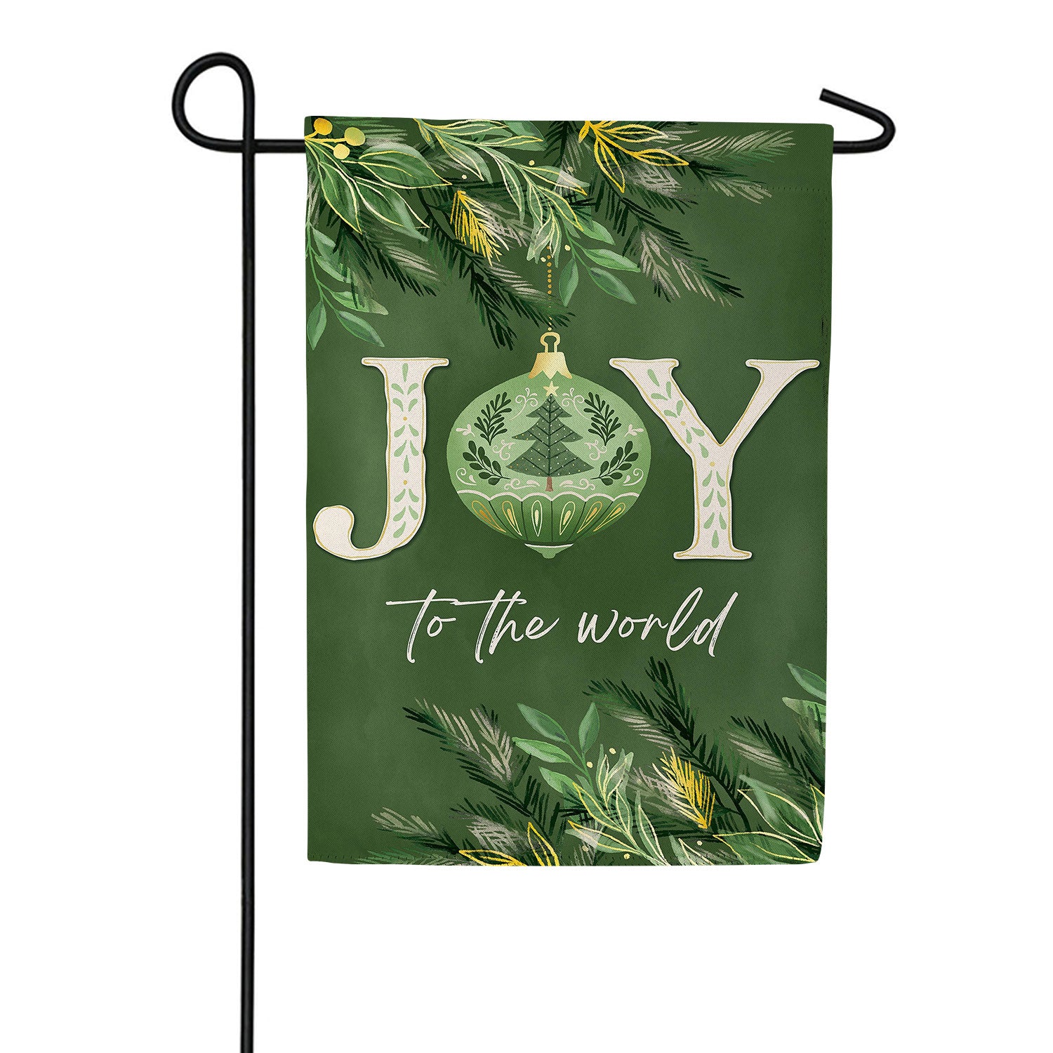 Evergreen Greenery Joy To The World Suede Garden Flag