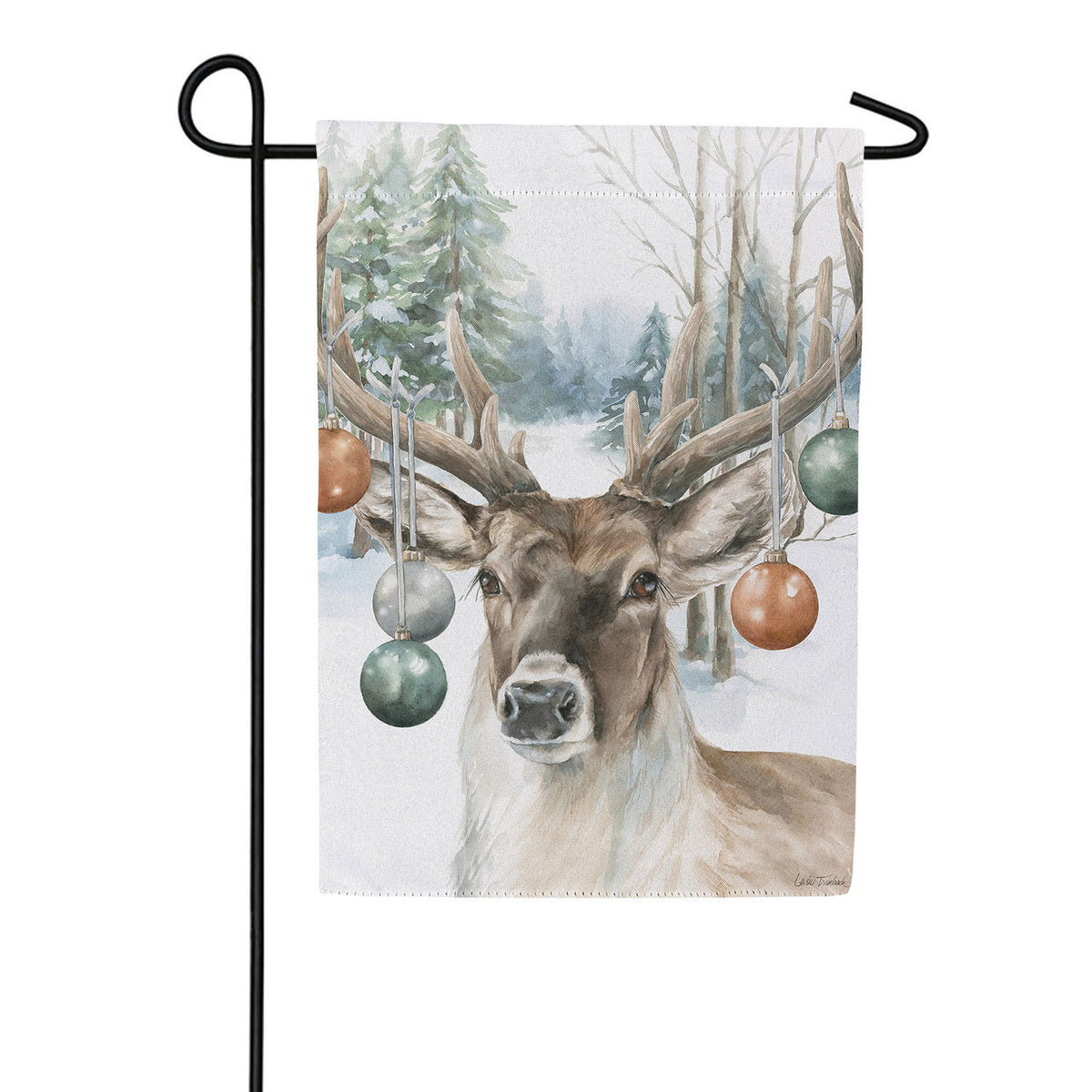 Evergreen Ornament Deer Suede Garden Flag