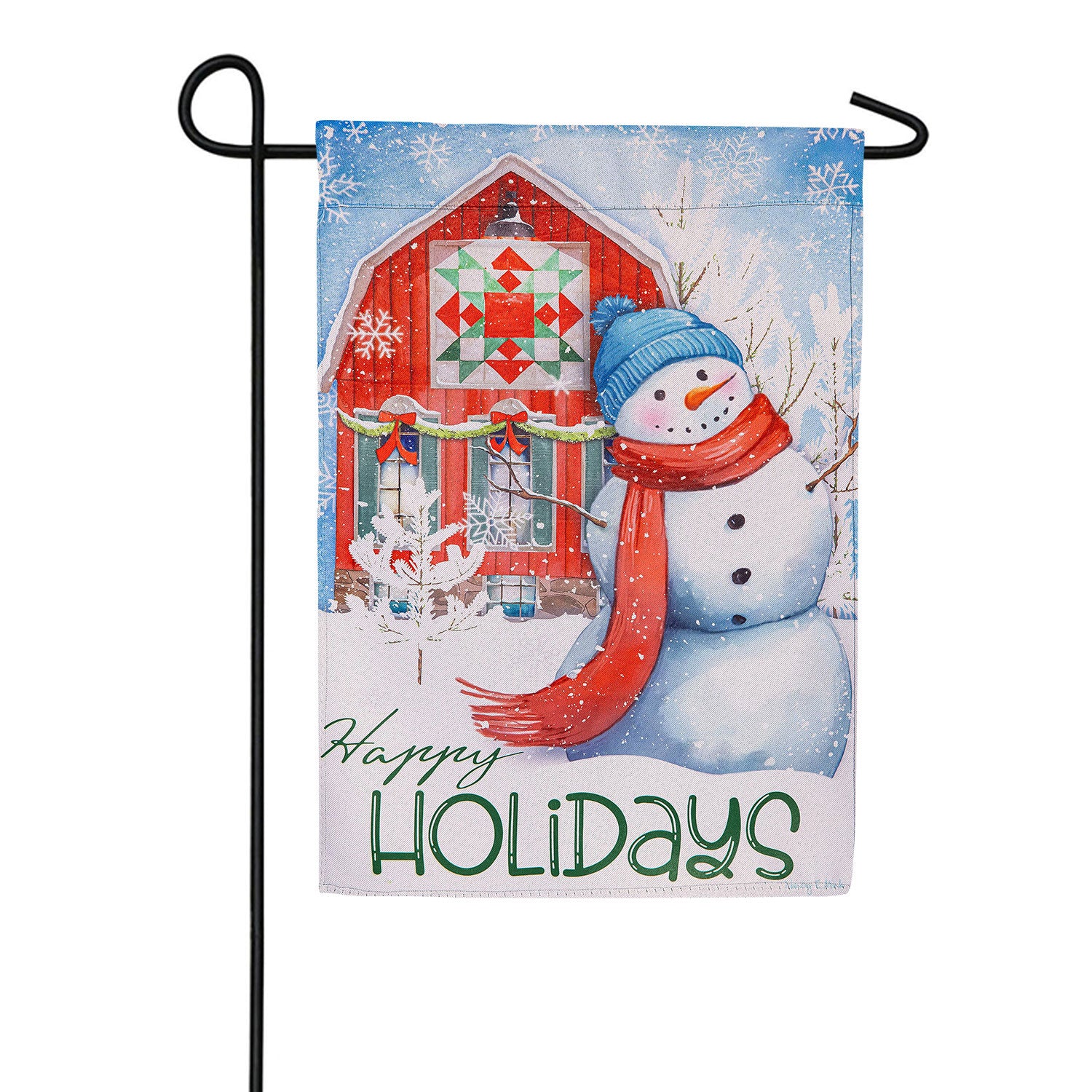 Evergreen Festive Farm Snowman Suede Garden Flag