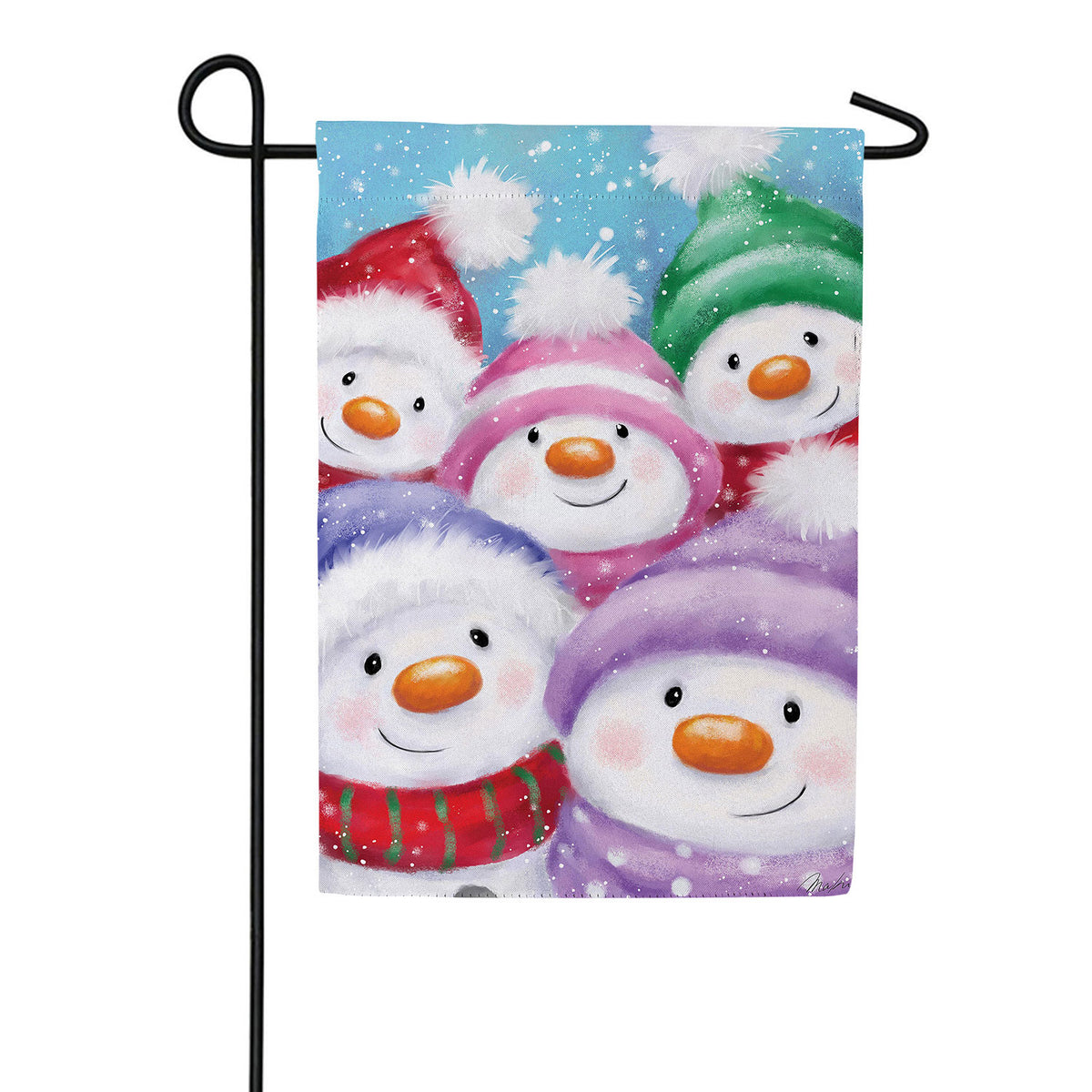 Evergreen Snowman Family Suede Garden Flag