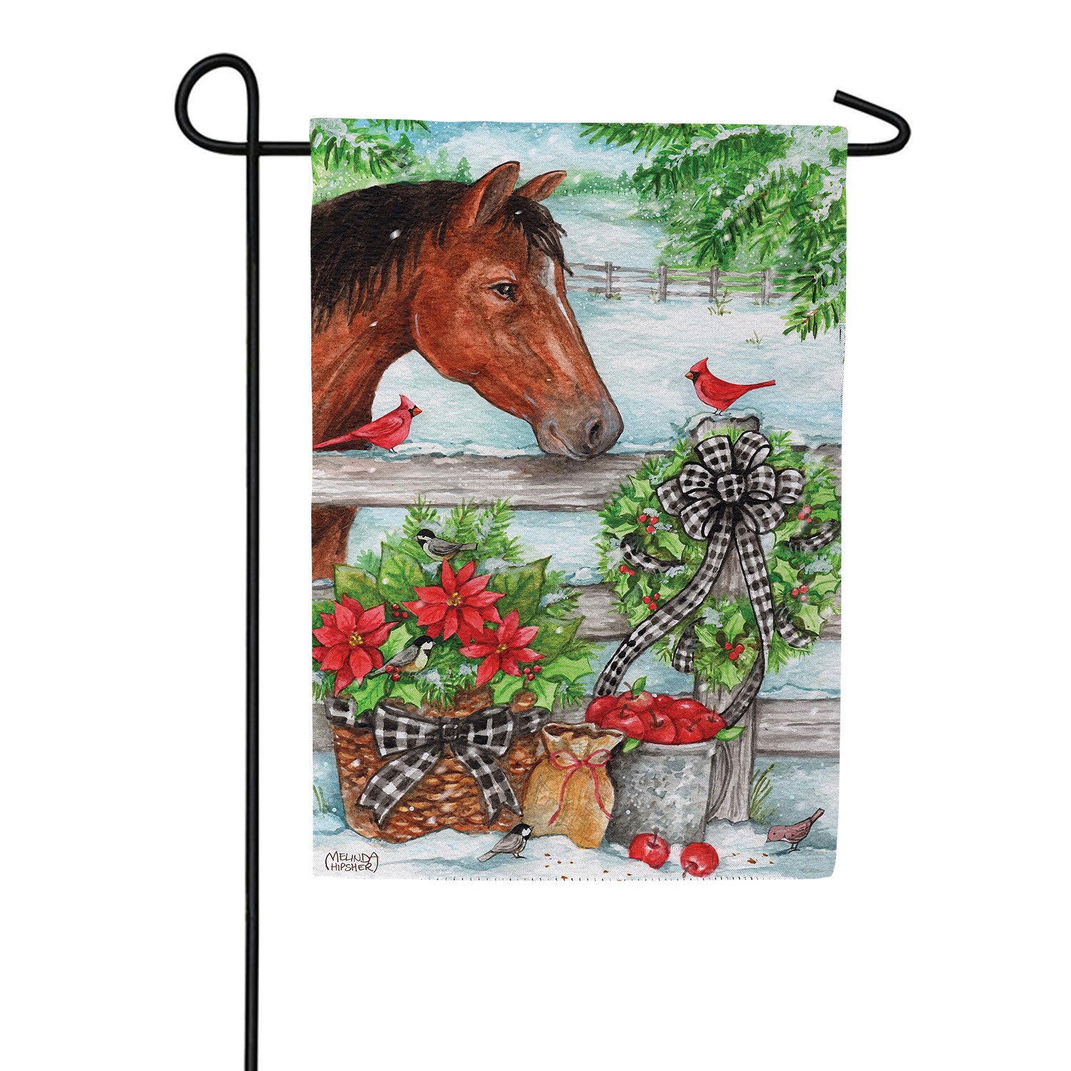 Evergreen Horse & Cardinal Suede Garden Flag
