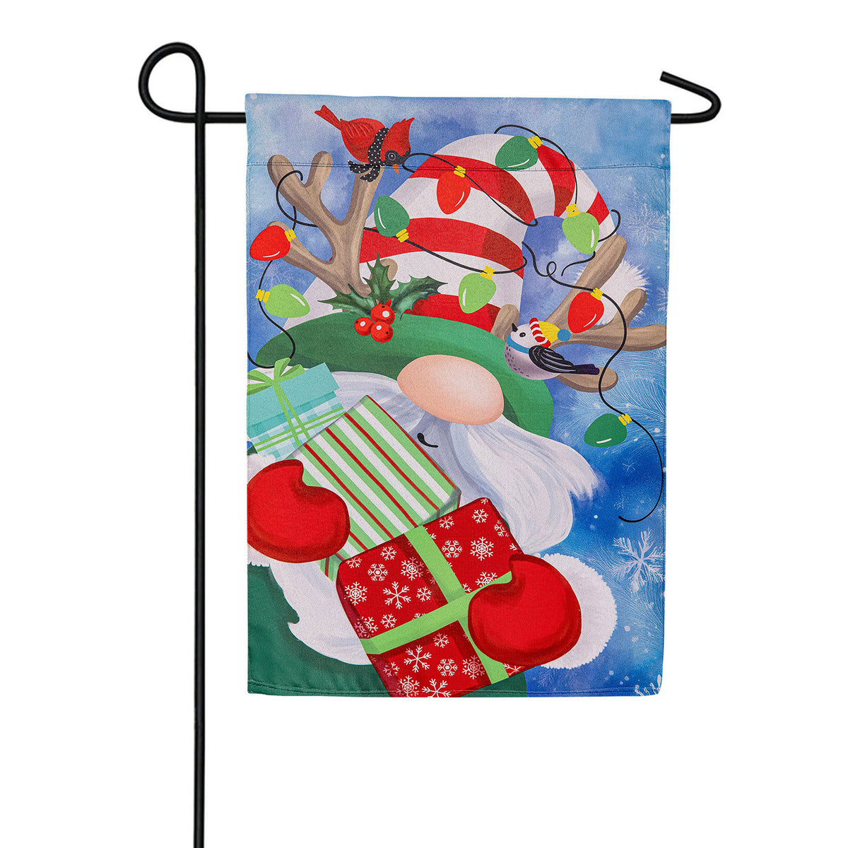 Evergreen Holiday Gnome Suede Garden Flag
