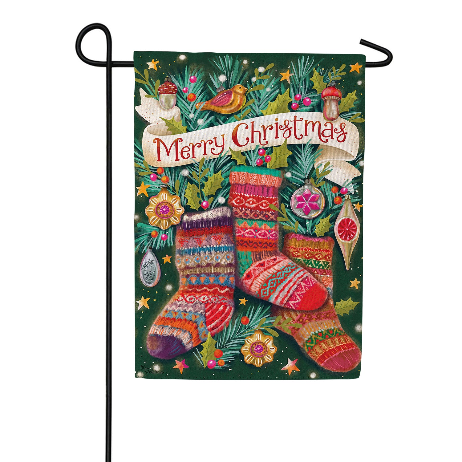 Evergreen Sock Ornaments Suede Garden Flag