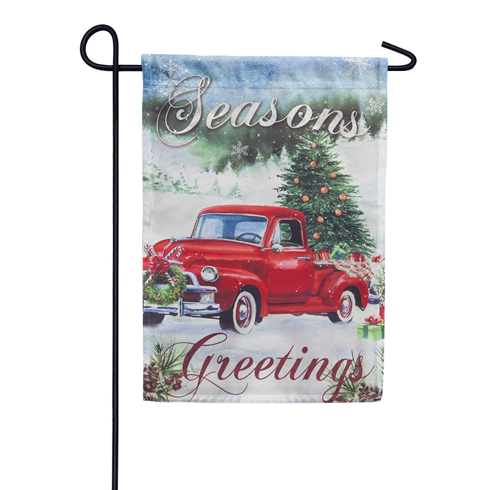 Evergreen Christmas Farm Pickup Double Sided Garden Flag