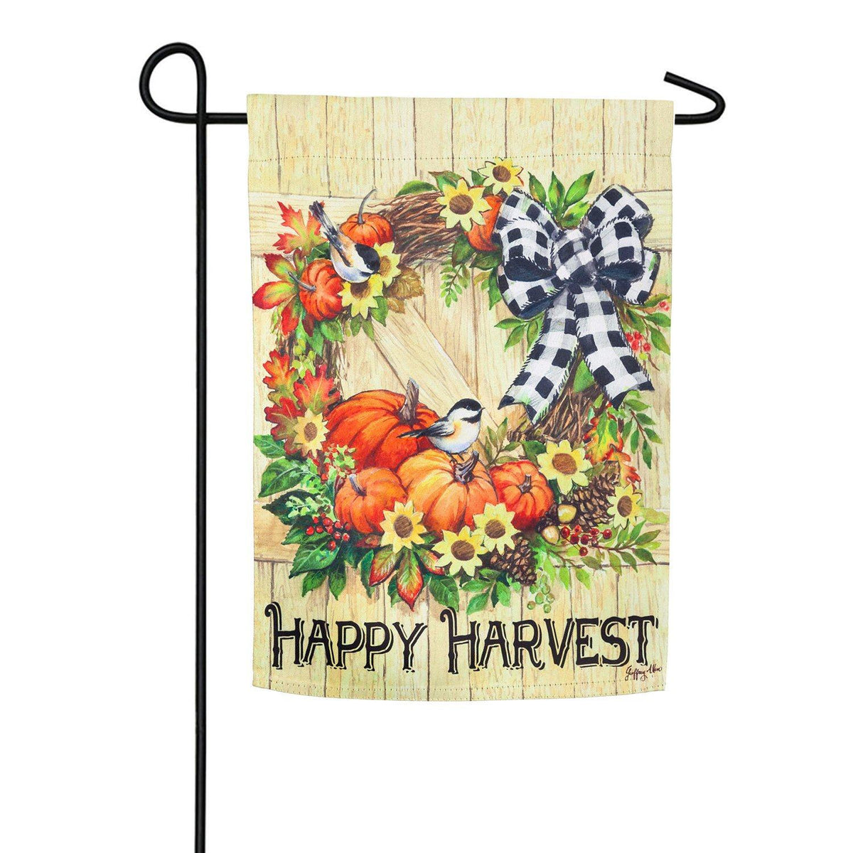 Evergreen Harvest Wreath Suede Garden Flag