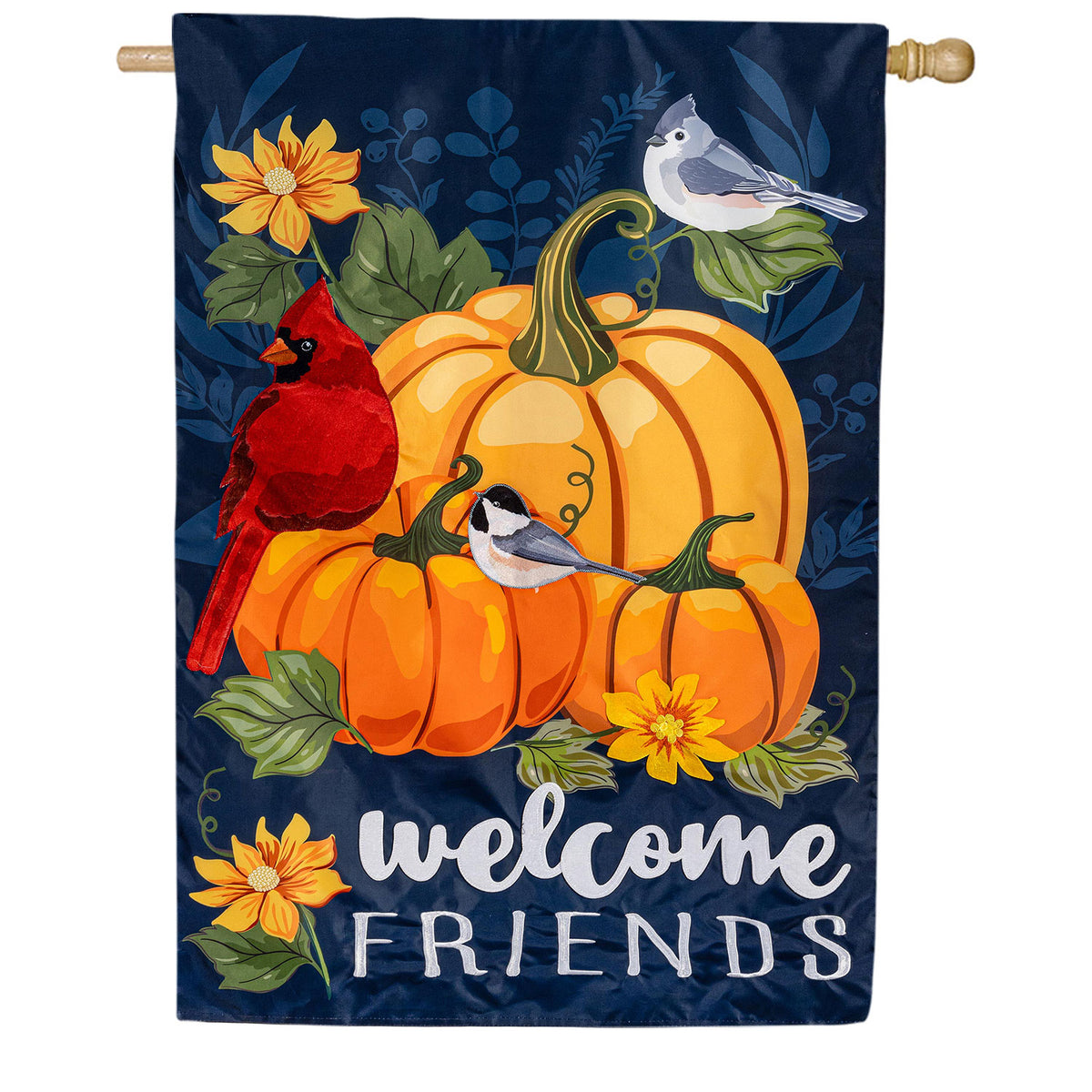 Evergreen Welcome Friends of Fall Applique House Flag