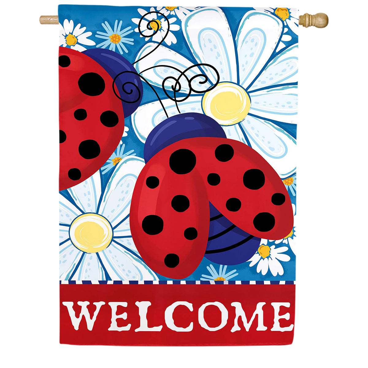 Evergreen Patriotic Ladybugs Applique House Flag