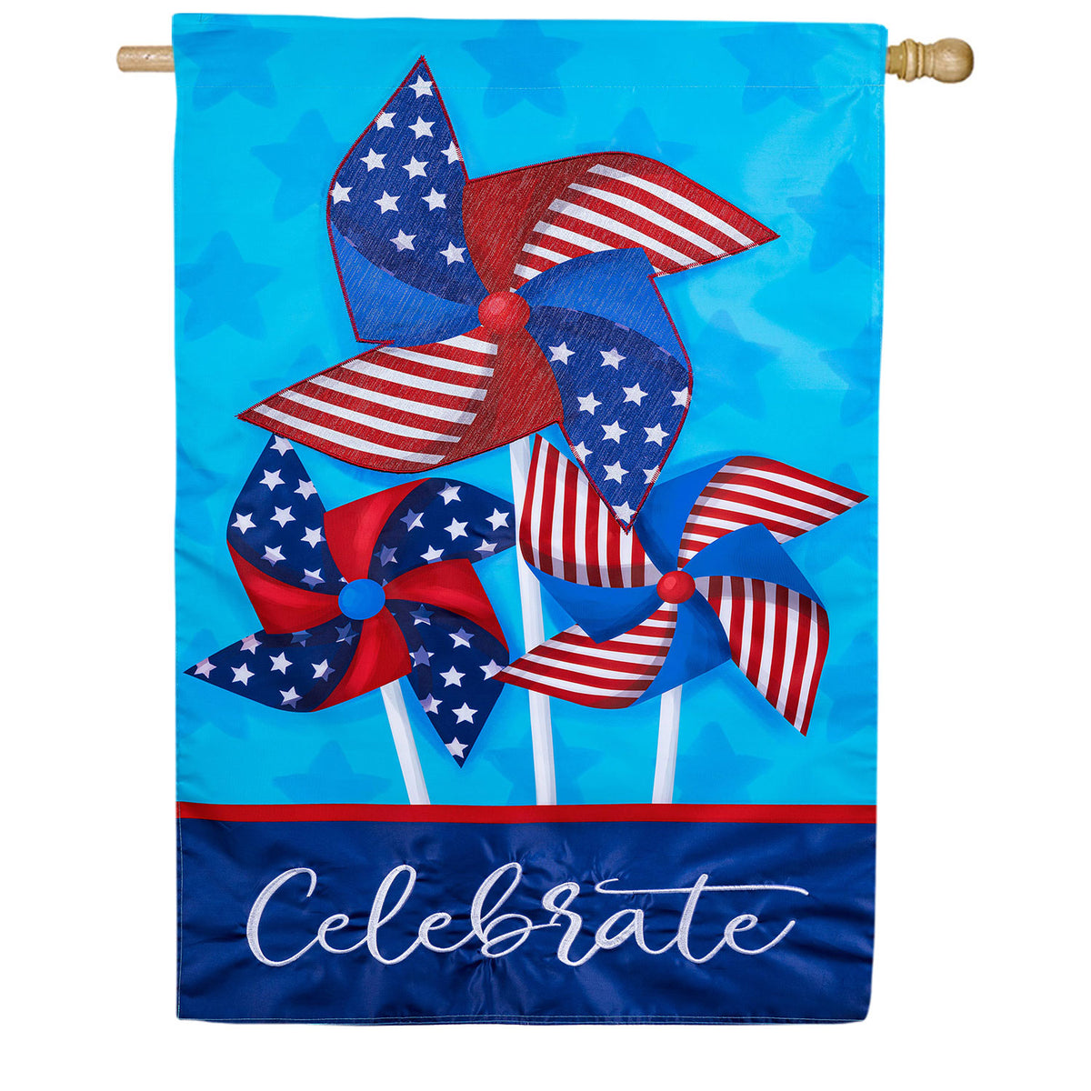 Evergreen Applique House Flag - Celebrate Pinwheel