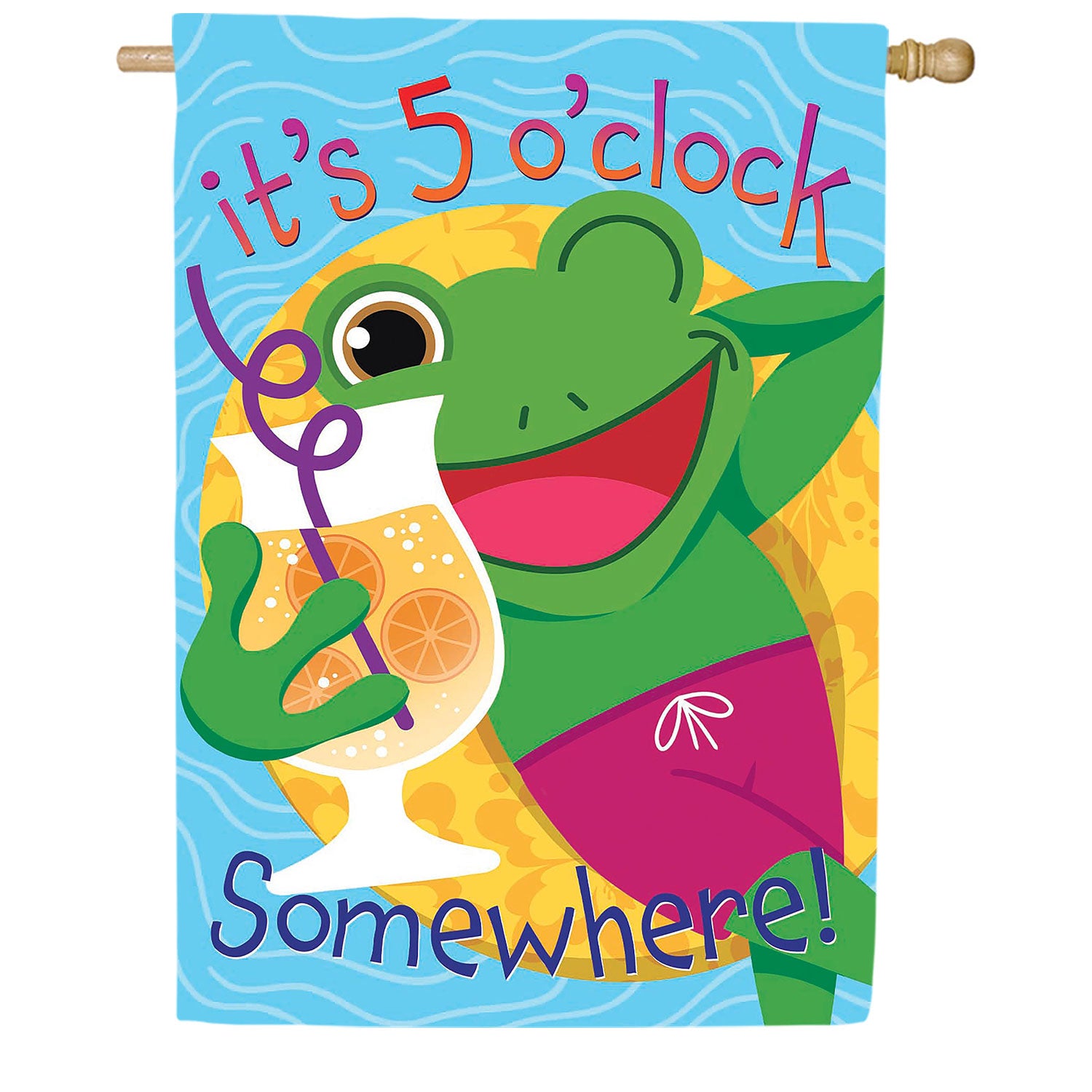 Evergreen Applique House Flag - 5 o Clock Frog