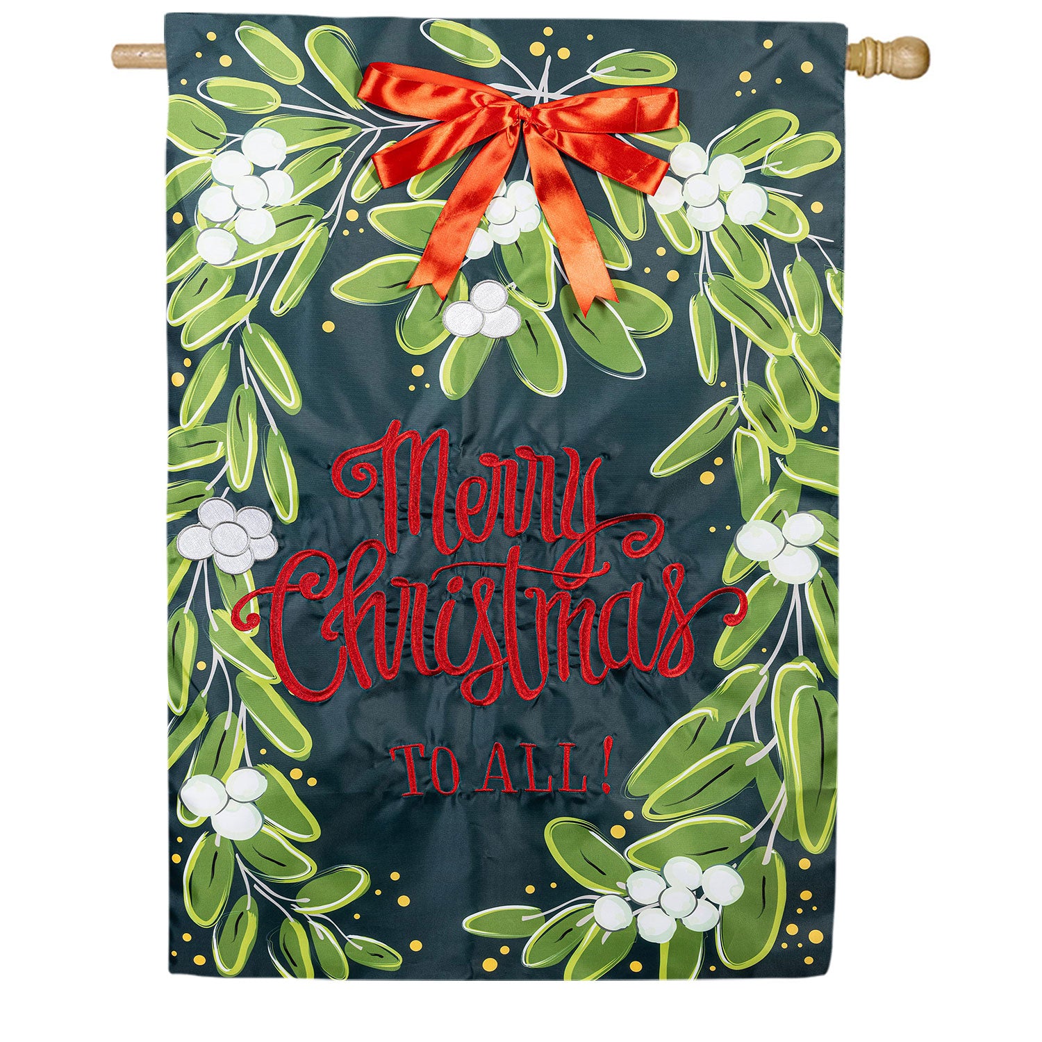 Merry Christmas Mistletoe Applique House Flag