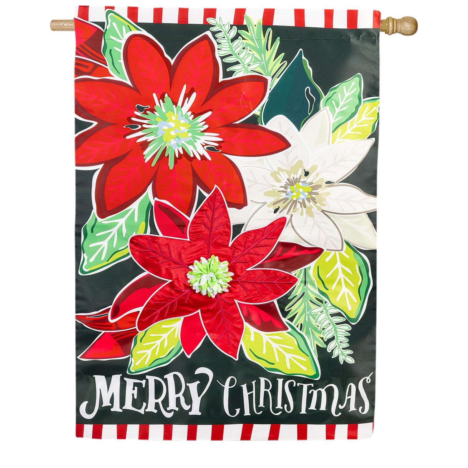 Holiday Poinsettia Applique House Flag