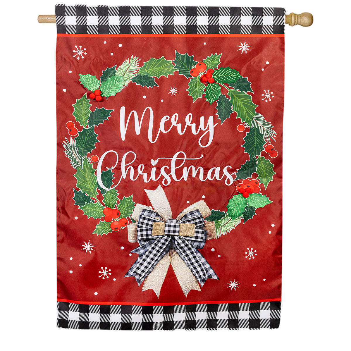 Merry Christmas Wreath Applique House Flag