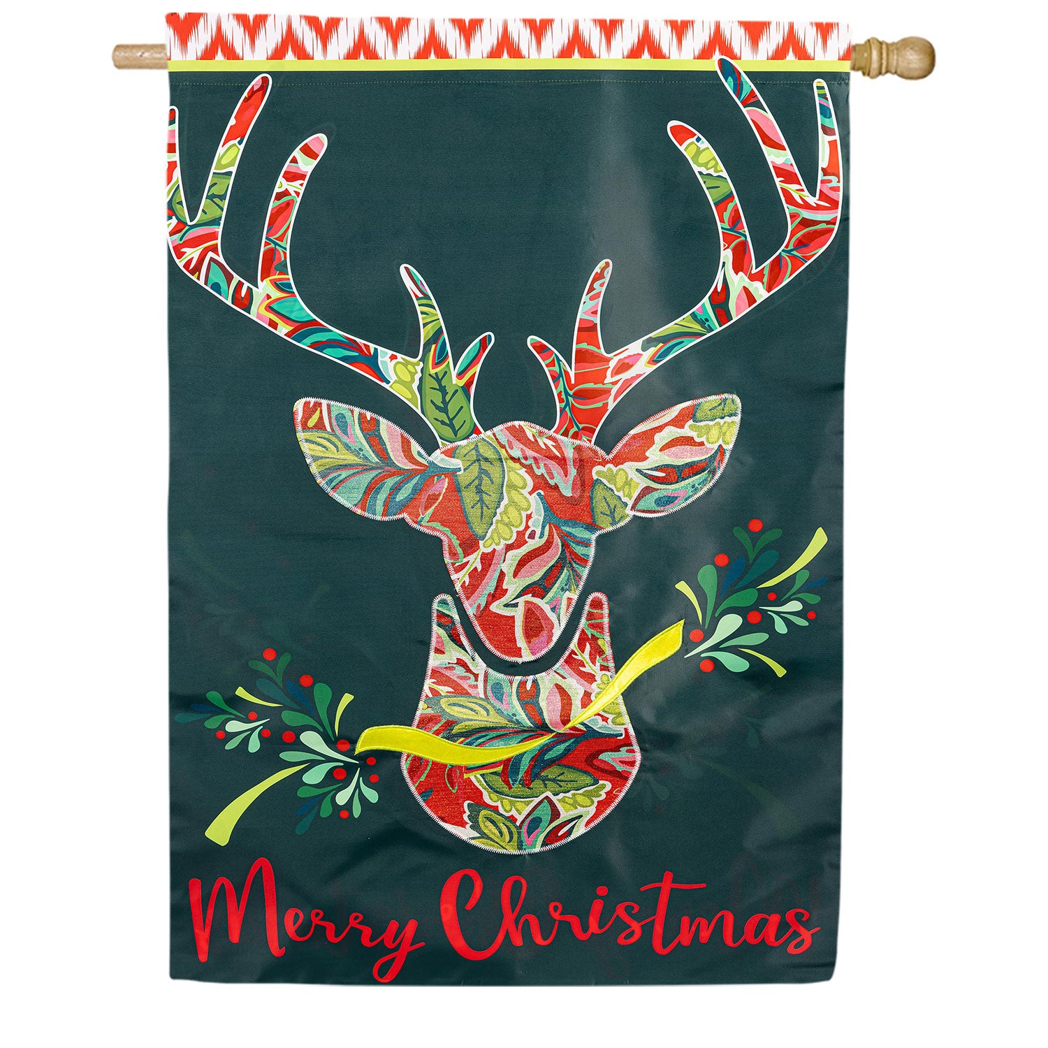 Patterned Reindeer Applique House Flag
