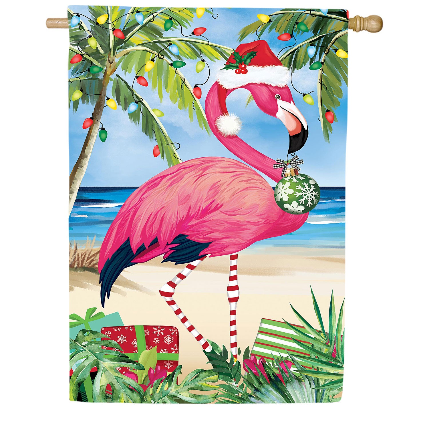 Christmas Flamingo Applique House Flag