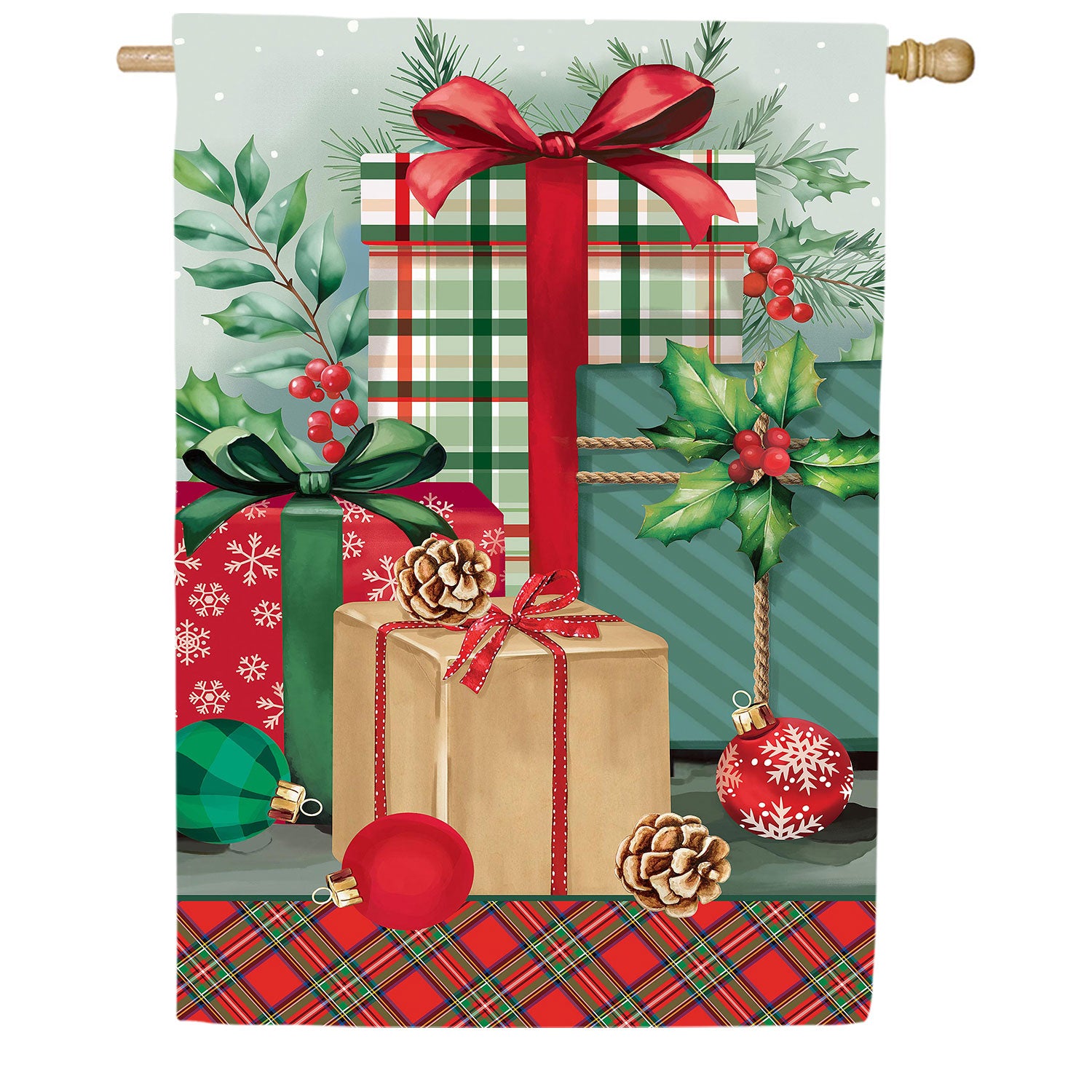 Vintage Holly Present Applique House Flag